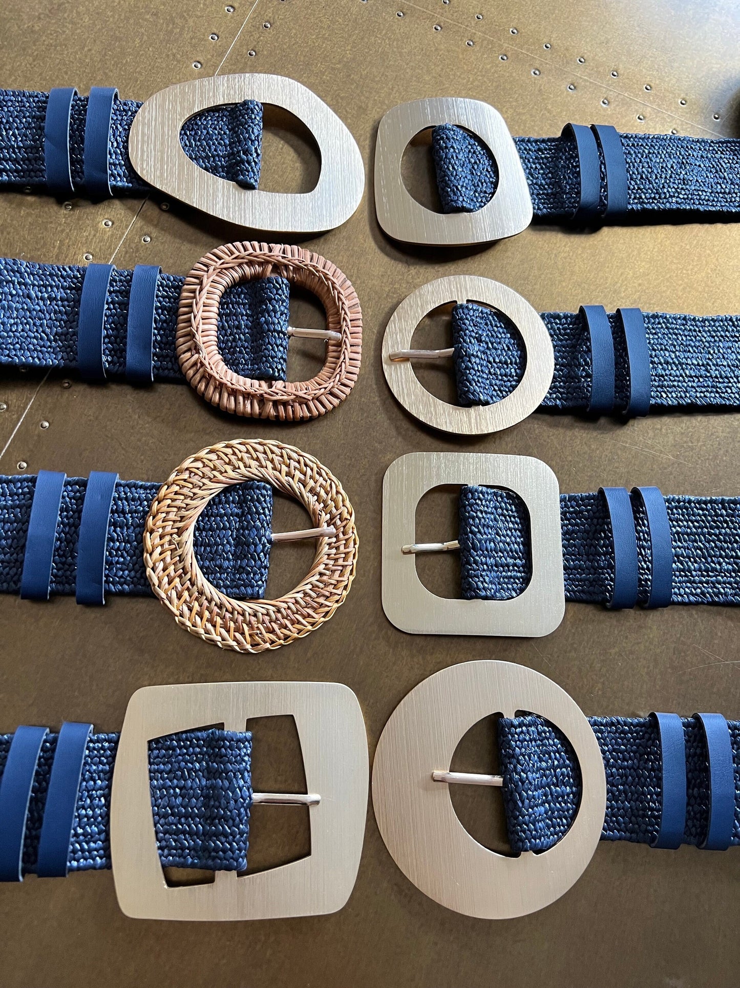 Navy Boho Raffia Elasticated Belts, Fashionable Vintage Belts, Natural Raffia Belts, UK 6-20 Eco Friendly Belts. 8 Buckles 15 Colours