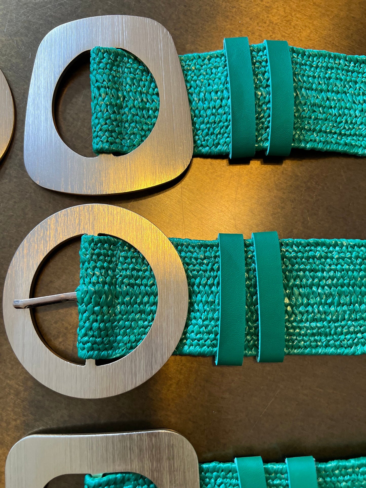 Jade Green Raffia Elastic Belt, Uk 6-20, 8 Buckles, 15 Colours