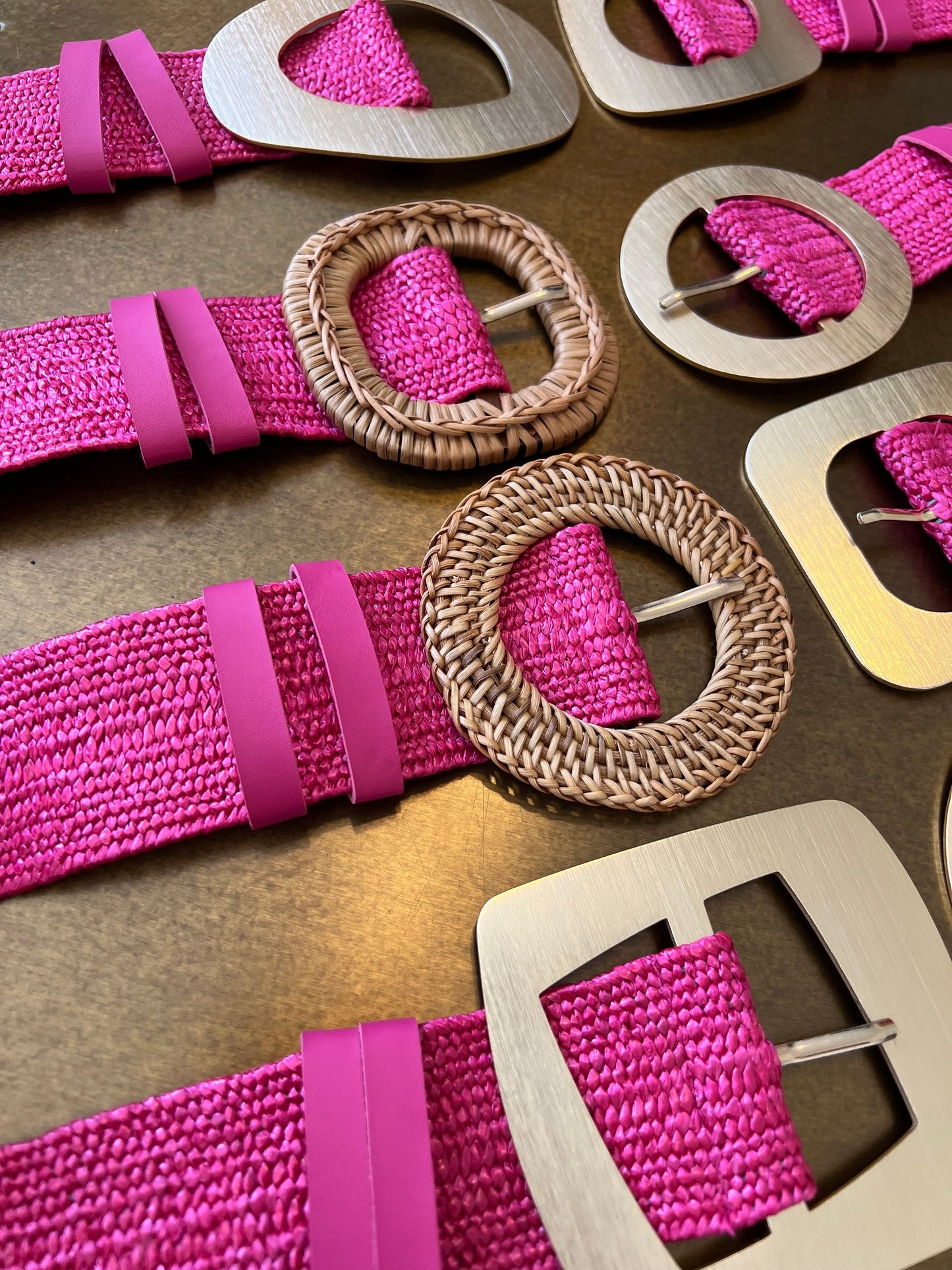 Cerise Pink Boho Raffia Elasticated Belts, Fashionable Vintage Belts, Natural Raffia Belts, UK 6-20 Eco Friendly Belts 8 Buckles 15 Colours