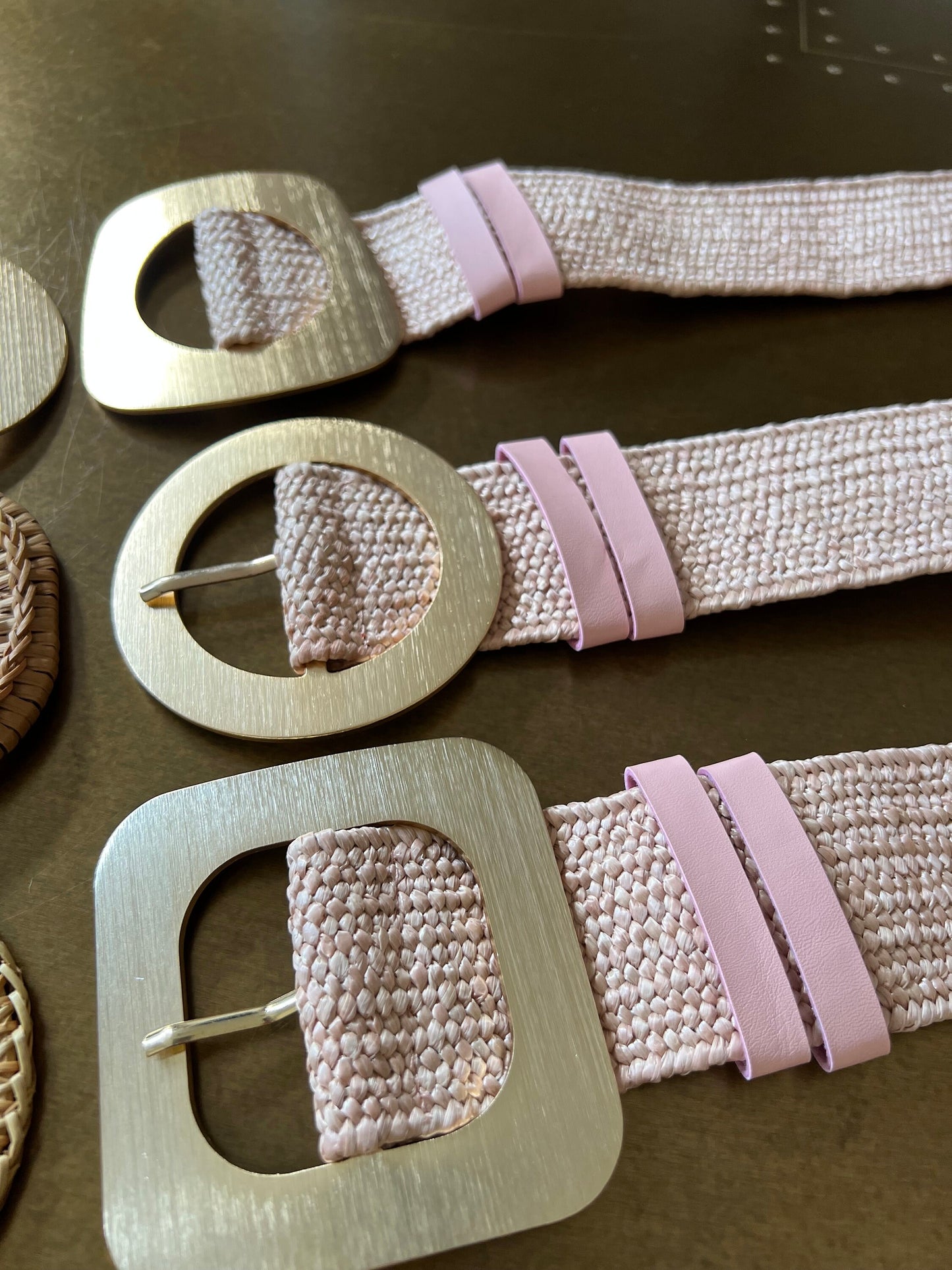 Nude Pink Boho Raffia Elasticated Belts, Fashionable Vintage Belts, Natural Raffia Belts, UK 6-20 Eco Friendly Belts 8 Buckles 15 Colours