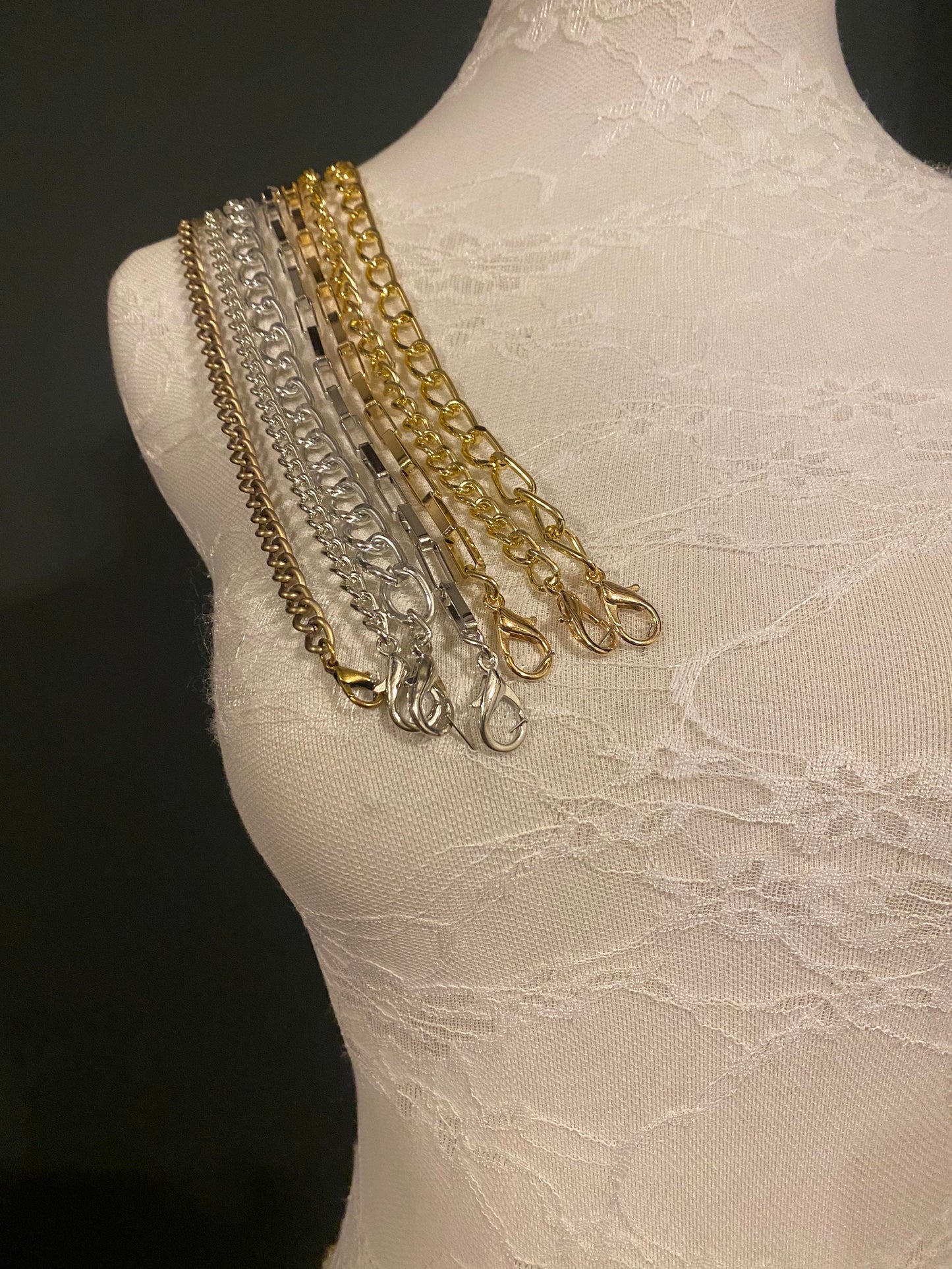 Metal Bra Chain Straps, Gold, Silver, Antique Brass, Bespoke Sizes