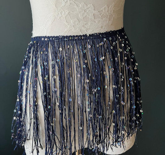 Fringe, Fringe With Sequins, Sequinned,  Sequin Fringe, Dance, Costumes, Fashion, Party, Dress Fringe, 20cm, 8 inch, 8 Colours, Navy