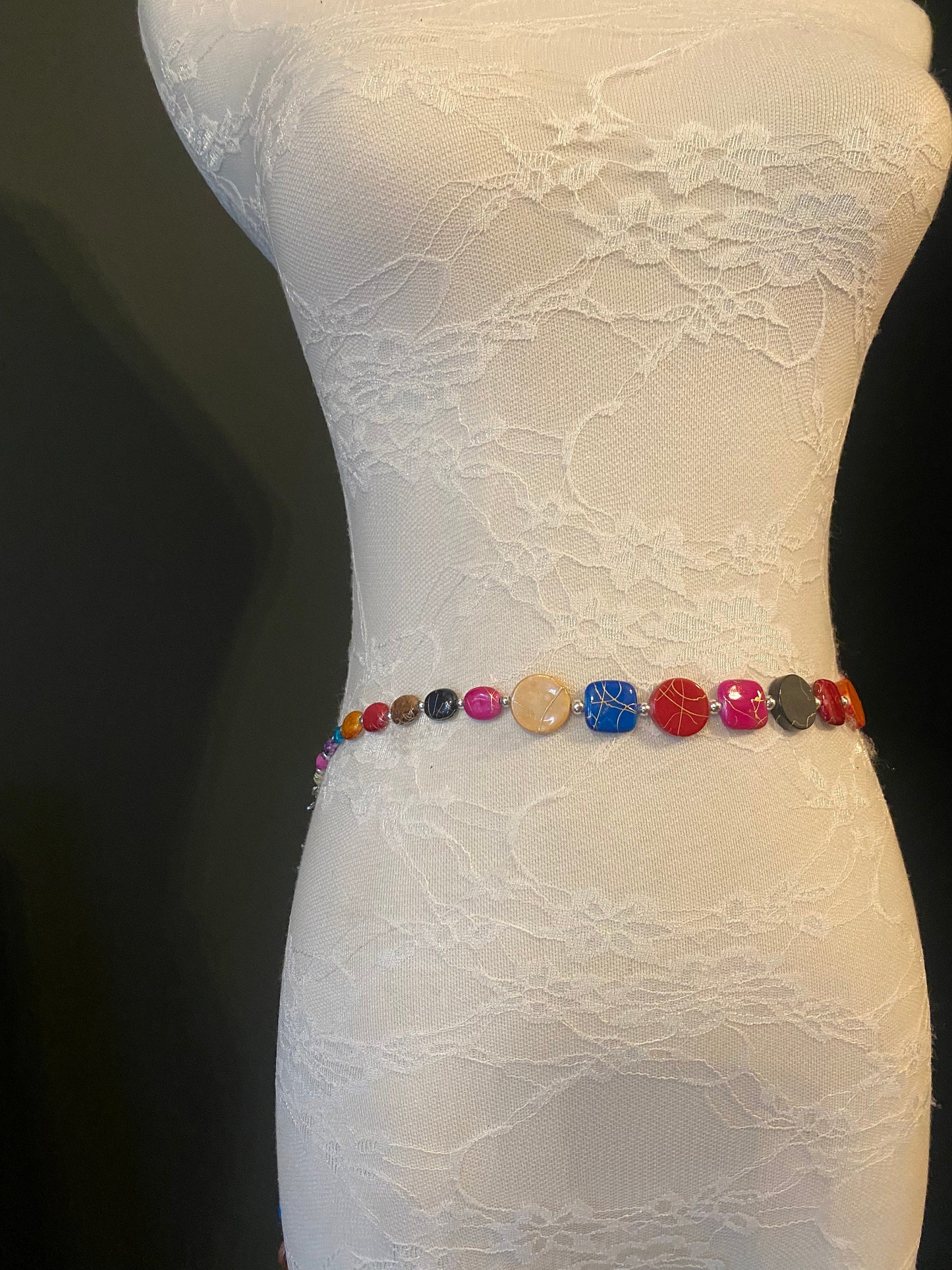 X-Long Belt, Marble Beads Multicolour Belt, Beaded Chain Belt, Boho belt, Beads, Marble Look Beads, Fashion Belt, Vintage Fashionable Belt