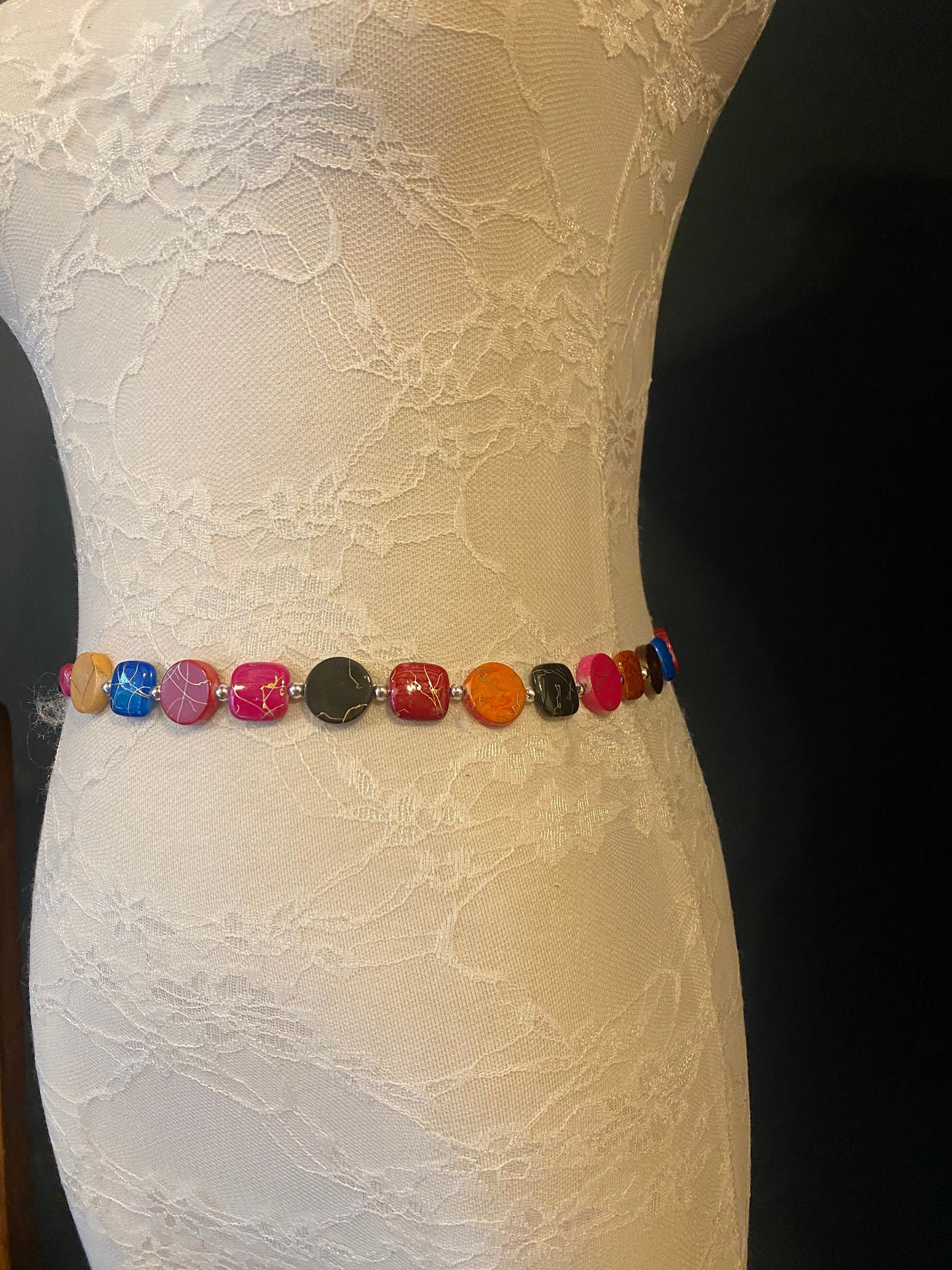 X-Long Belt, Marble Beads Multicolour Belt, Beaded Chain Belt, Boho belt, Beads, Marble Look Beads, Fashion Belt, Vintage Fashionable Belt