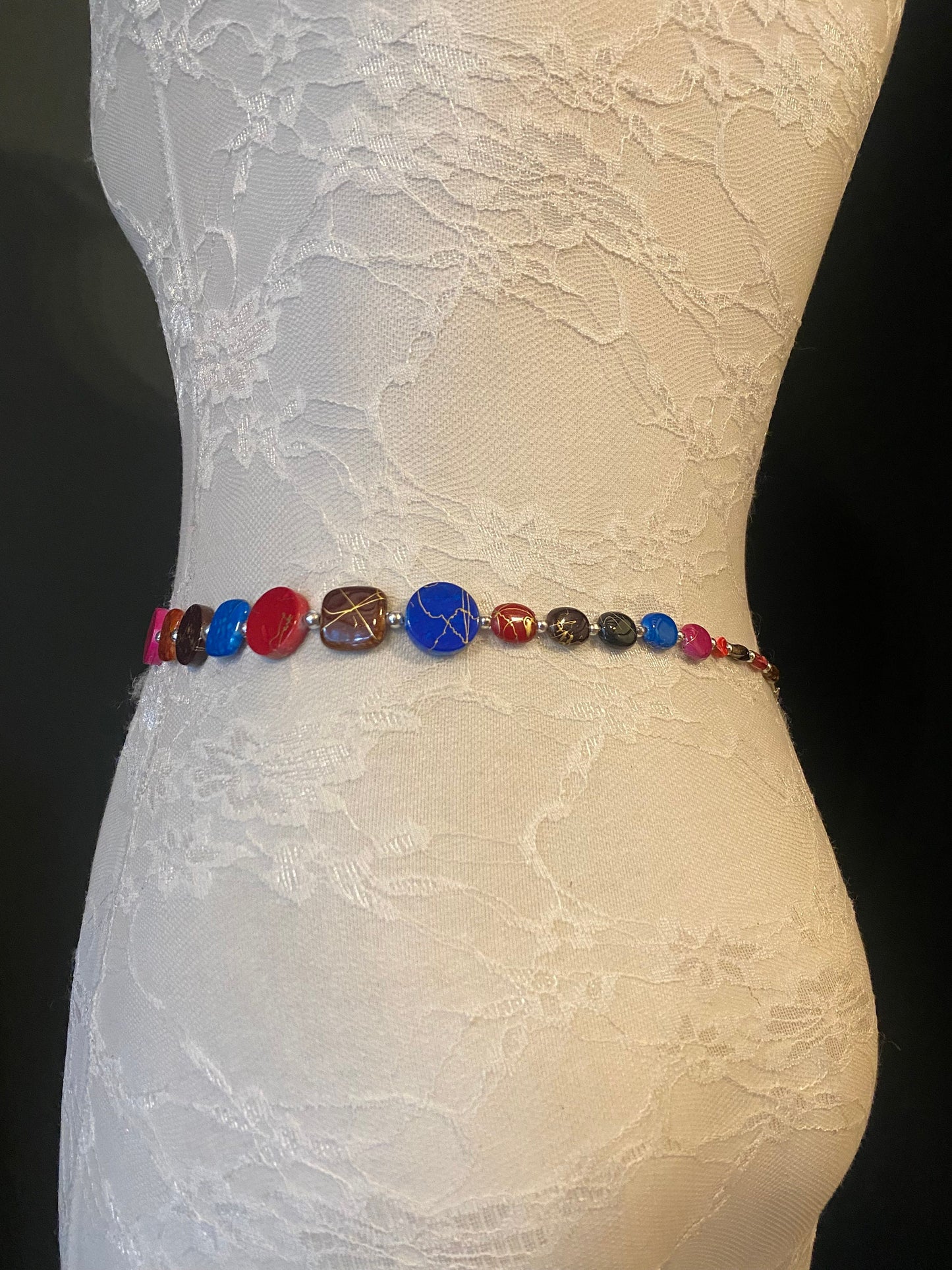 X-Long Belt, Marble Beads Multicolour Belt, Beaded Chain Belt, Boho belt, Beads, Marble Look Beads, Fashion Belt, Vintage Fashionable Belt