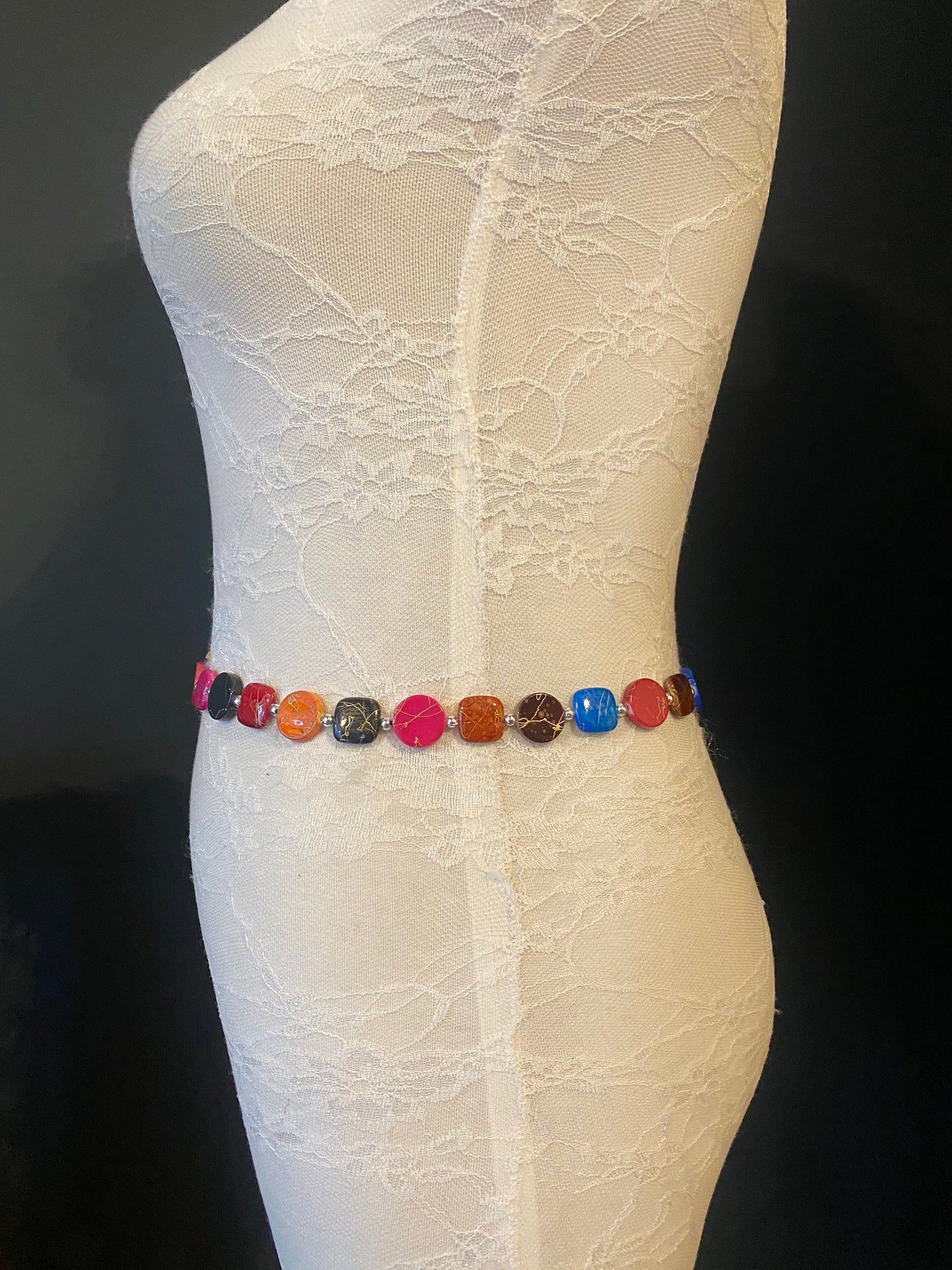 X-Long Belt, Marble Beads Multicolour Belt, Beaded Chain Belt, Boho belt, Beads, Marble Look Beads, Fashion Belt, Vintage Fashionable Belt