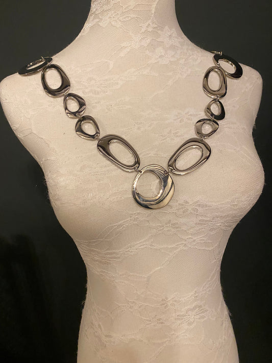 Necklace, Silver Metal Necklace, Ring Necklace