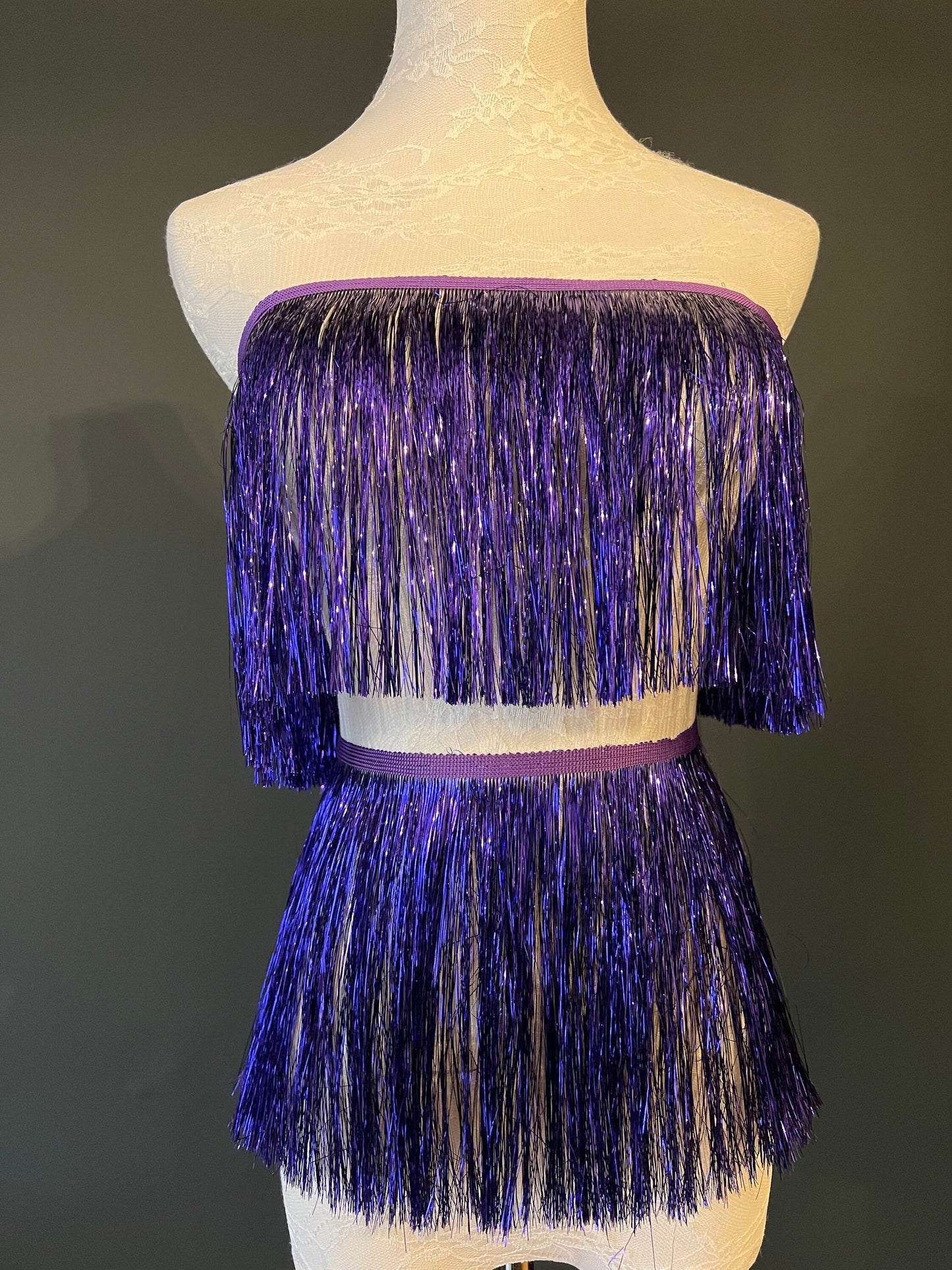 8” Wide Fringe, 17 Colours, Tinsel Fringe, Tassel Fringe, Dance Costume Trimming, Clothing, Crafting, High Quality, Purple