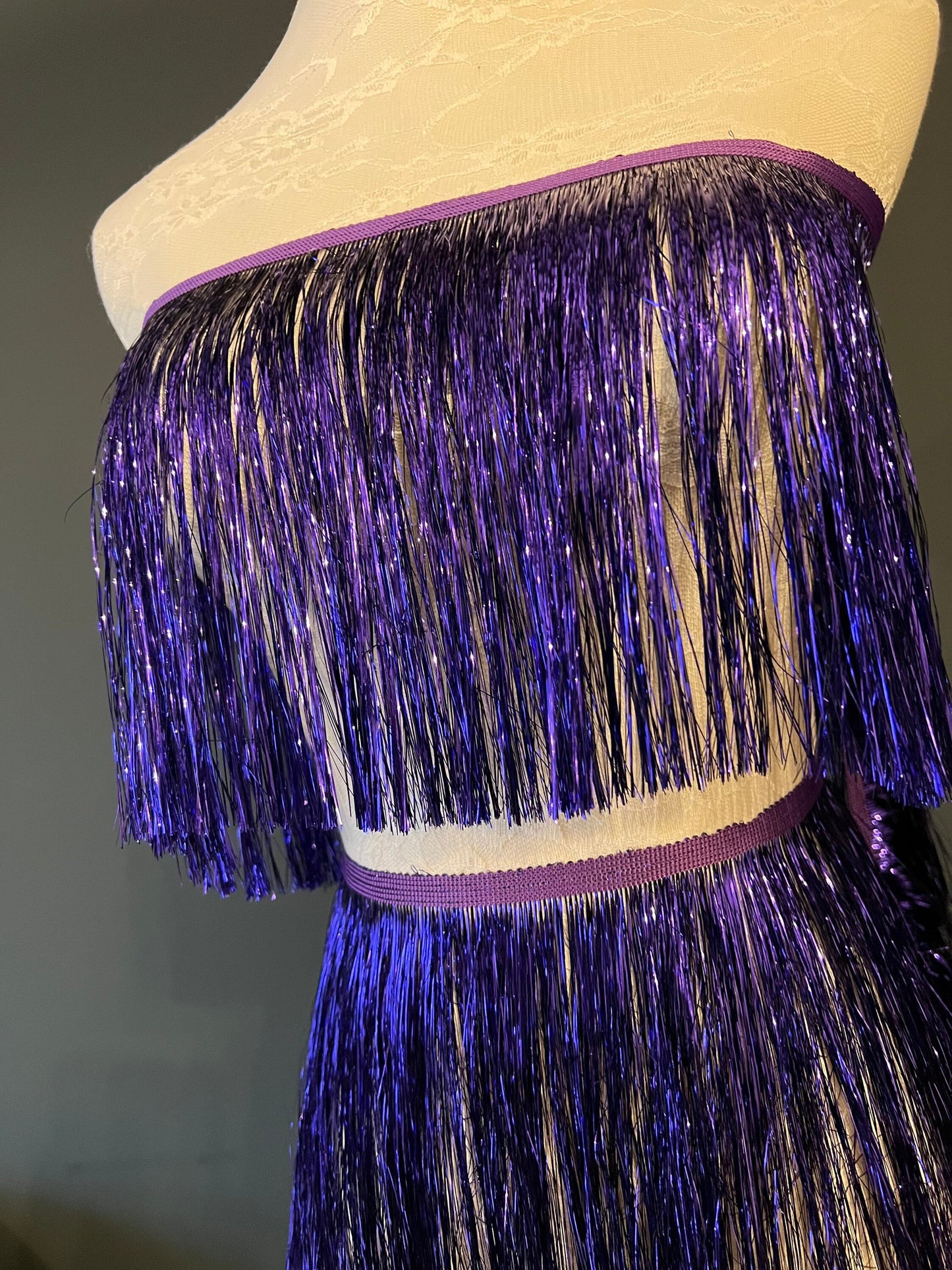 8” Wide Fringe, 17 Colours, Tinsel Fringe, Tassel Fringe, Dance Costume Trimming, Clothing, Crafting, High Quality, Purple