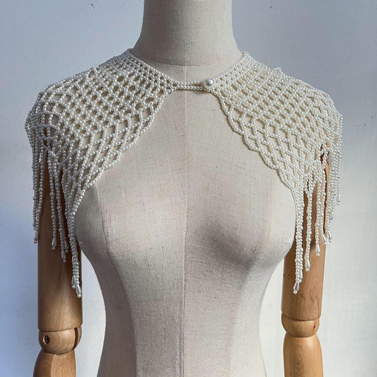 Pearl Shoulder Necklace, Pearl Fringe detail, Bridal, Fashion
