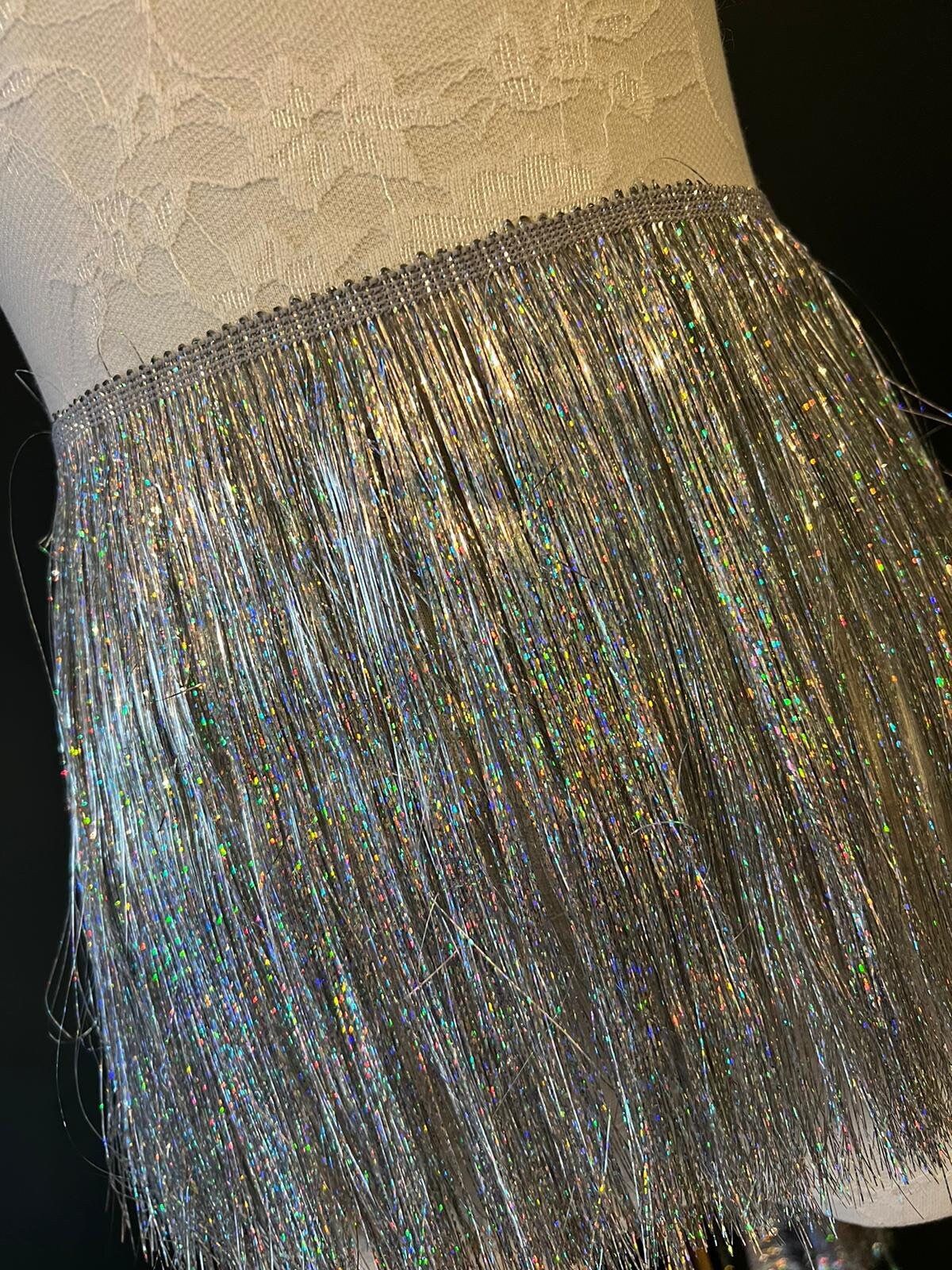 Iridescent Silver Tinsel Fringe, 8" Wide, Dance Costume Trimming, 17 colour options