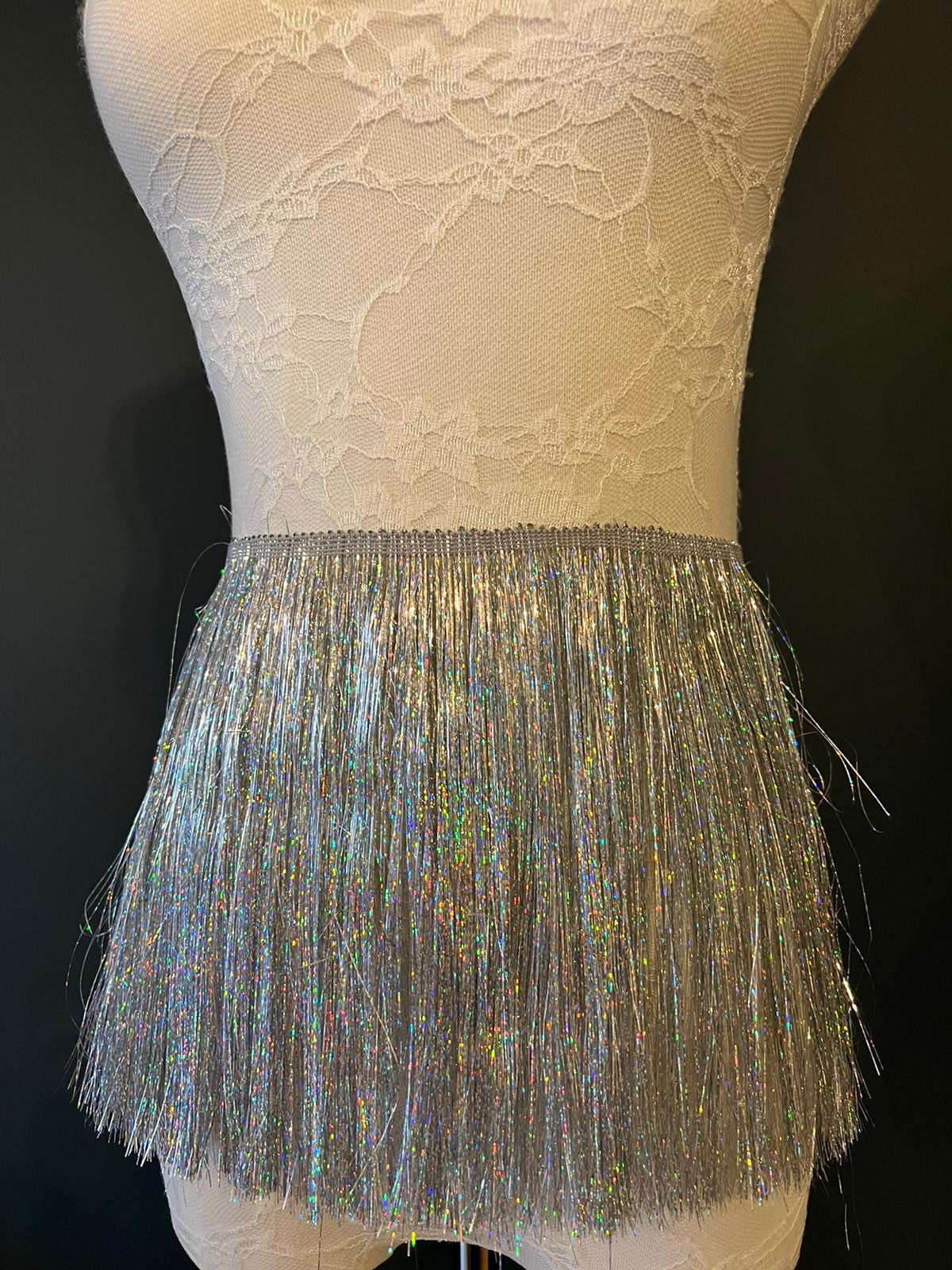 Iridescent Silver Tinsel Fringe, 8" Wide, Dance Costume Trimming, 17 colour options