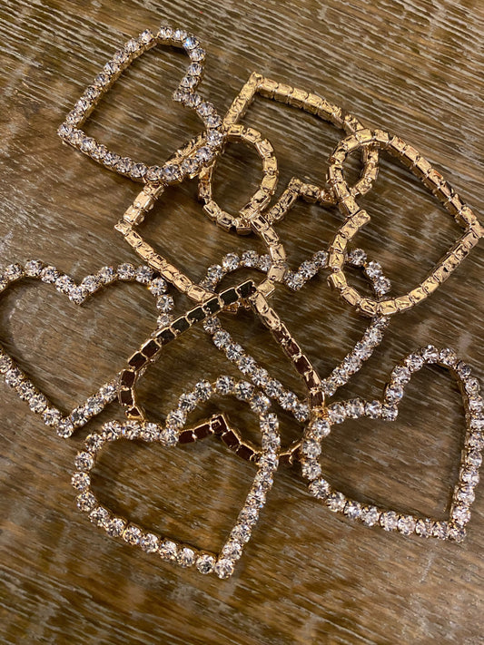 2” Diamanté Rhinestone Heart Buckle, Gold Heart, Rhinestones, Swimwear, Tops, Clothing, Bags, Jewellery, 5cm, 2”