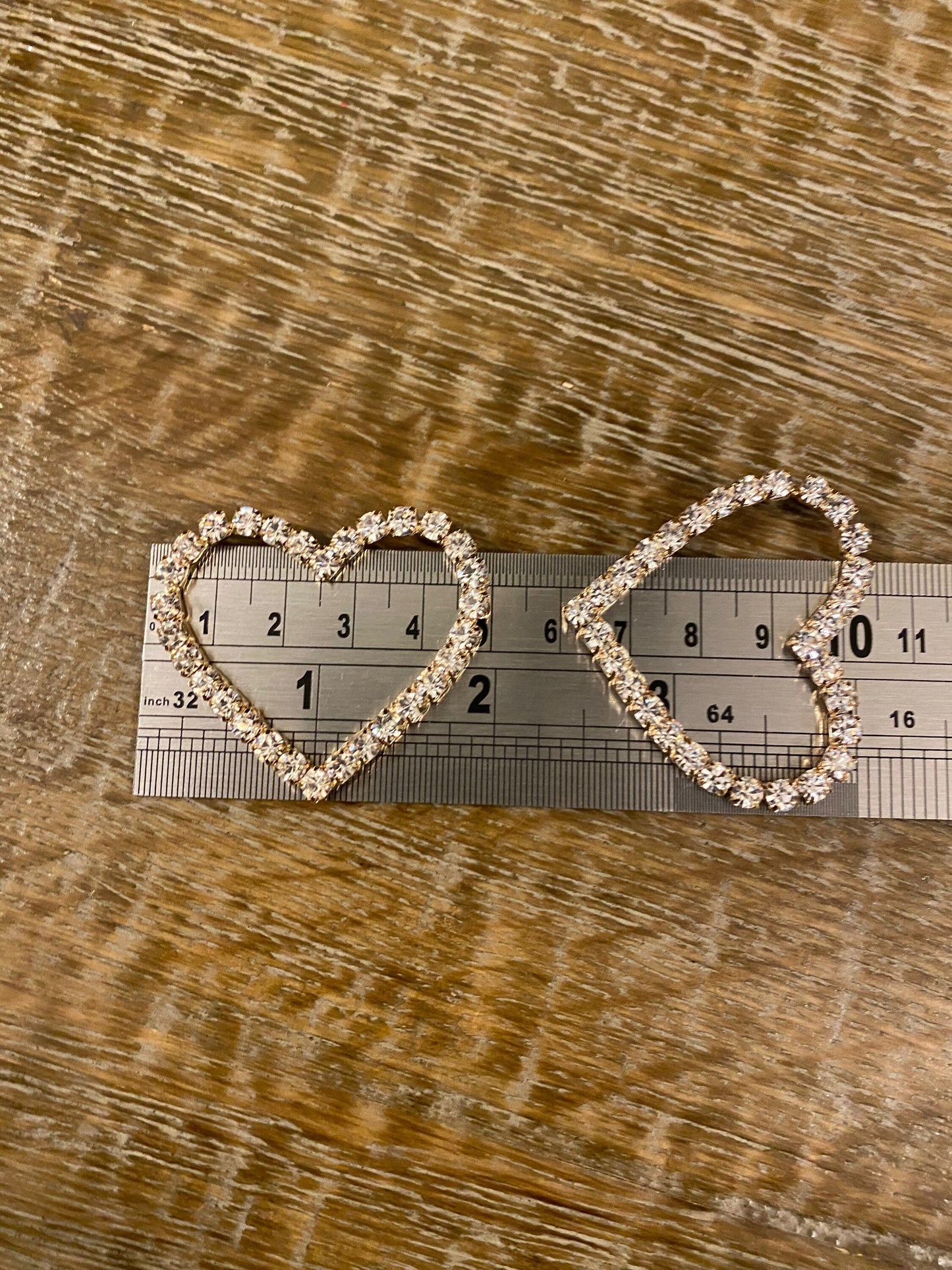 Diamanté Rhinestone Heart Buckle, Gold Base (2 inch)