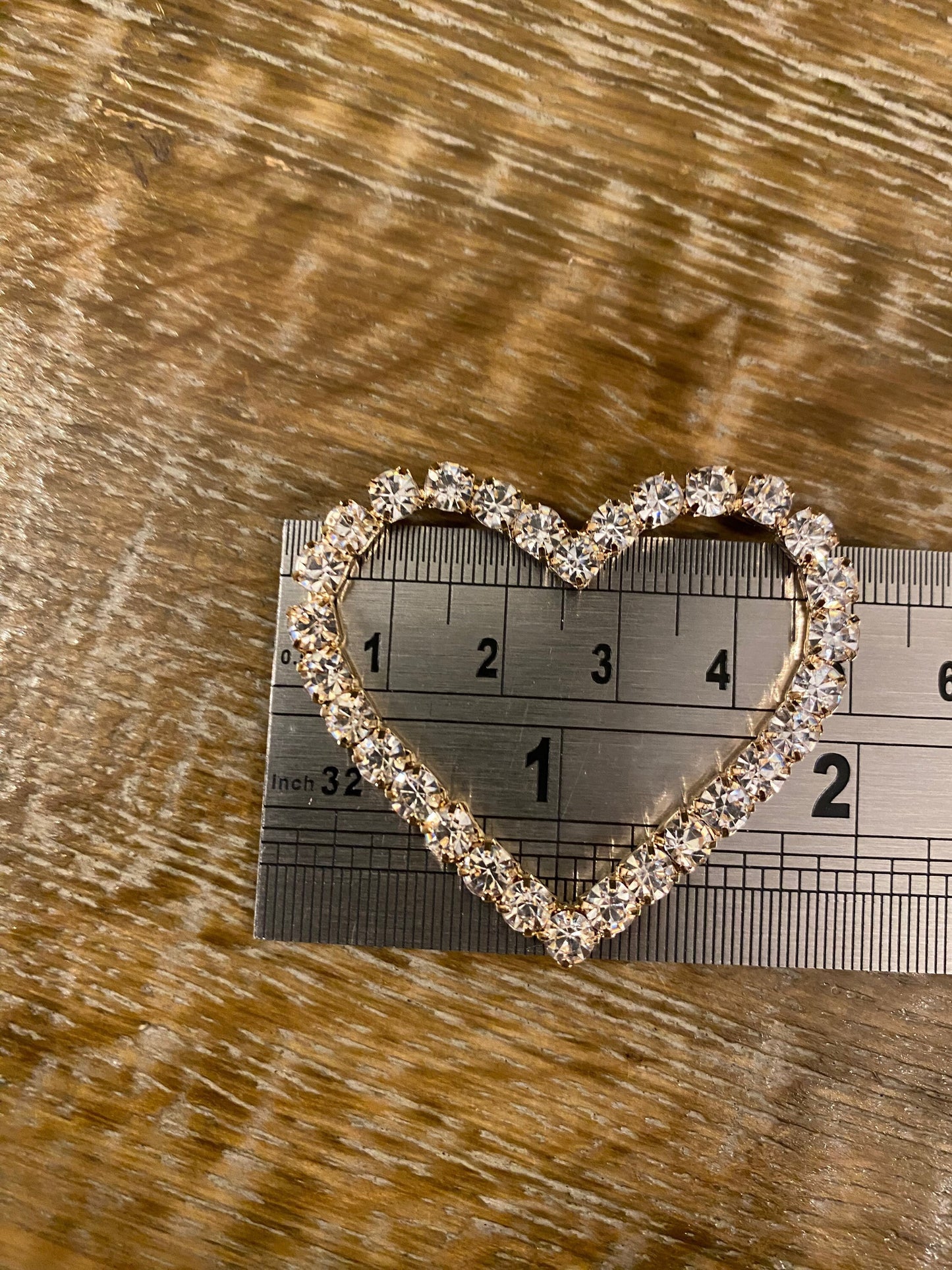 Diamanté Rhinestone Heart Buckle, Gold Base (2 inch)