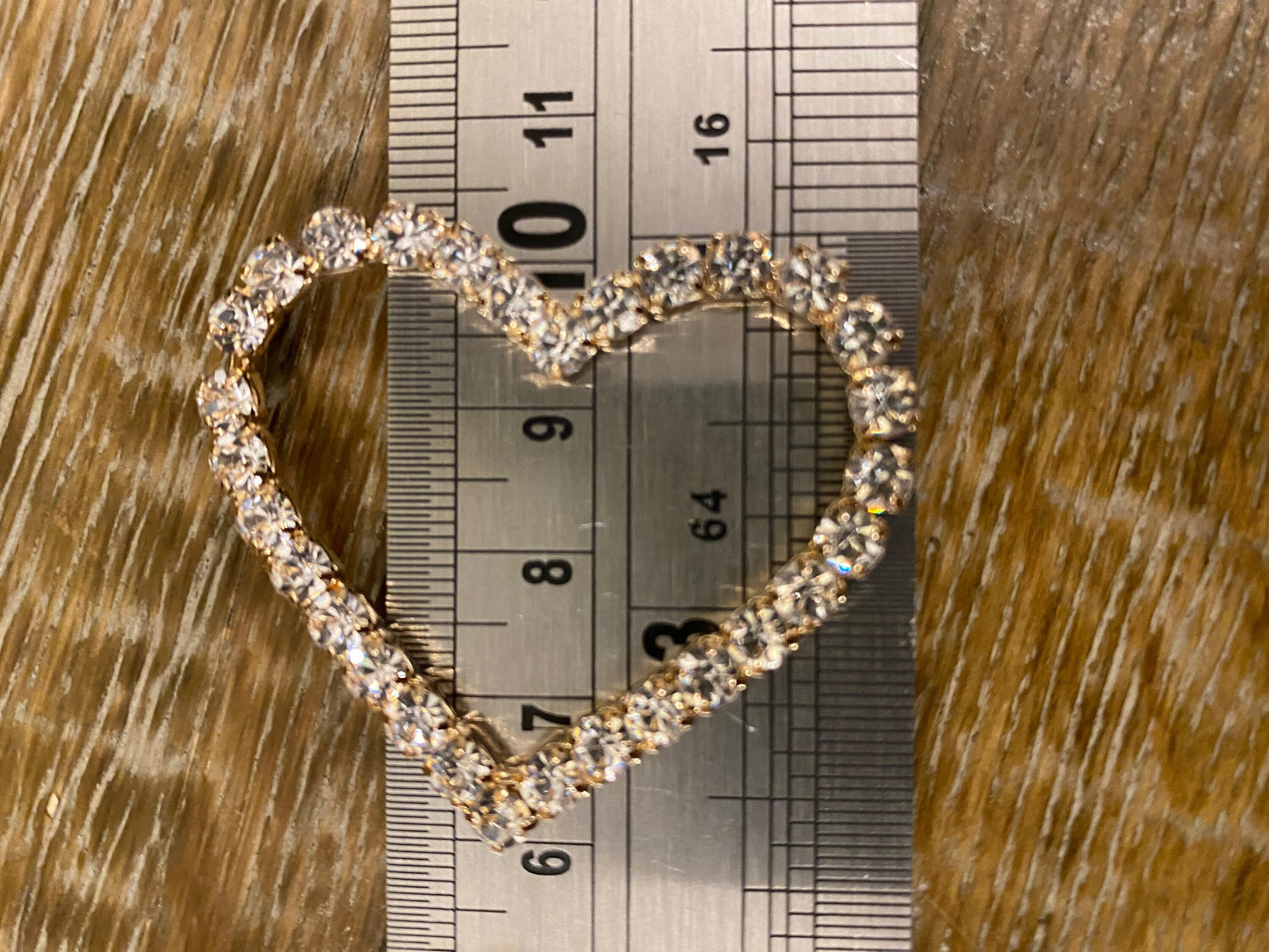 Diamanté Rhinestone Heart Buckle, Gold Base (2 inch)