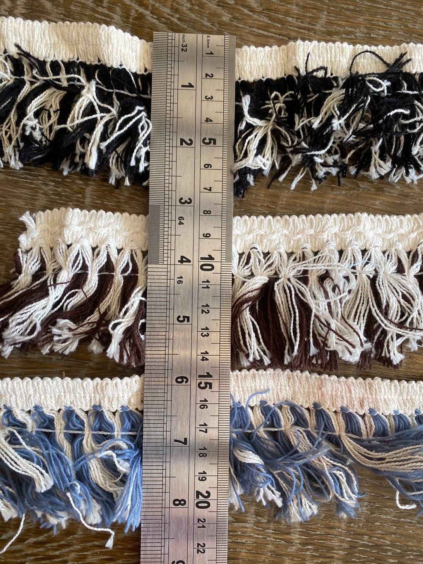Fringe, Knitted Fringe, Red, Black, Brown, Navy, Blue,