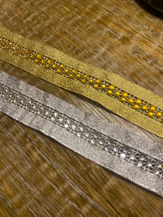 Rhinestone Diamanté Tape, Lurex Ribbon Tape, Gold, Silver