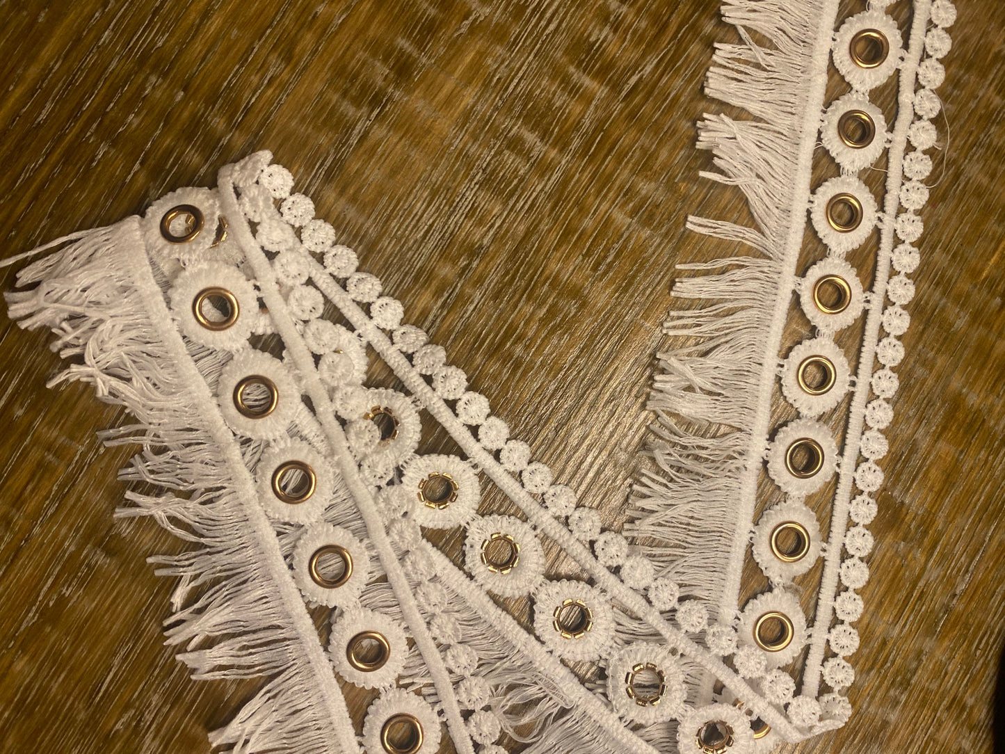 Fringe Lace, Gold Eyelet Fringe Lace, Ivory Lace