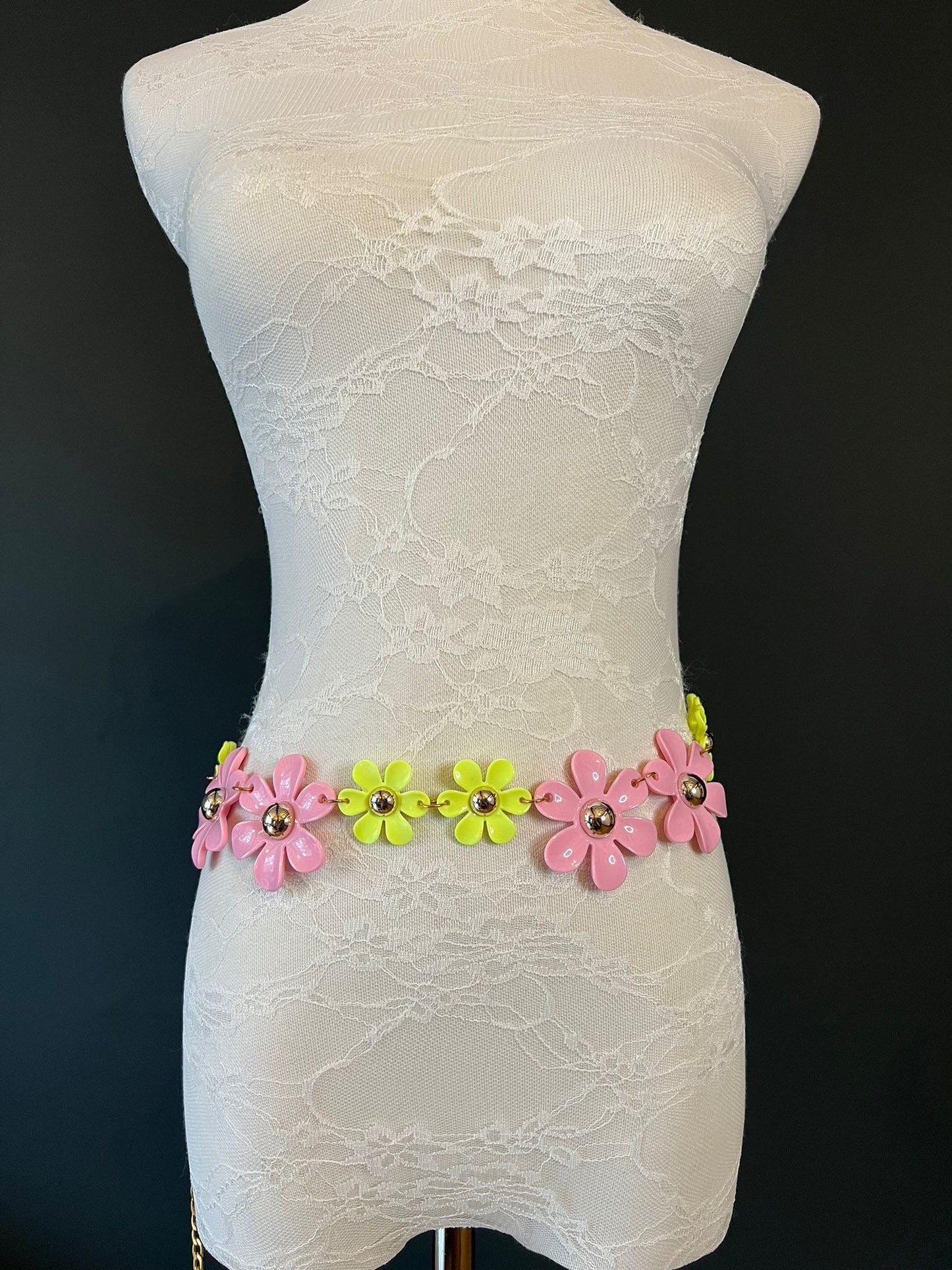 Handmade Daisy Chain Belt, Pink & Yellow, Festival Fashion, Sizes 18" - 60"
