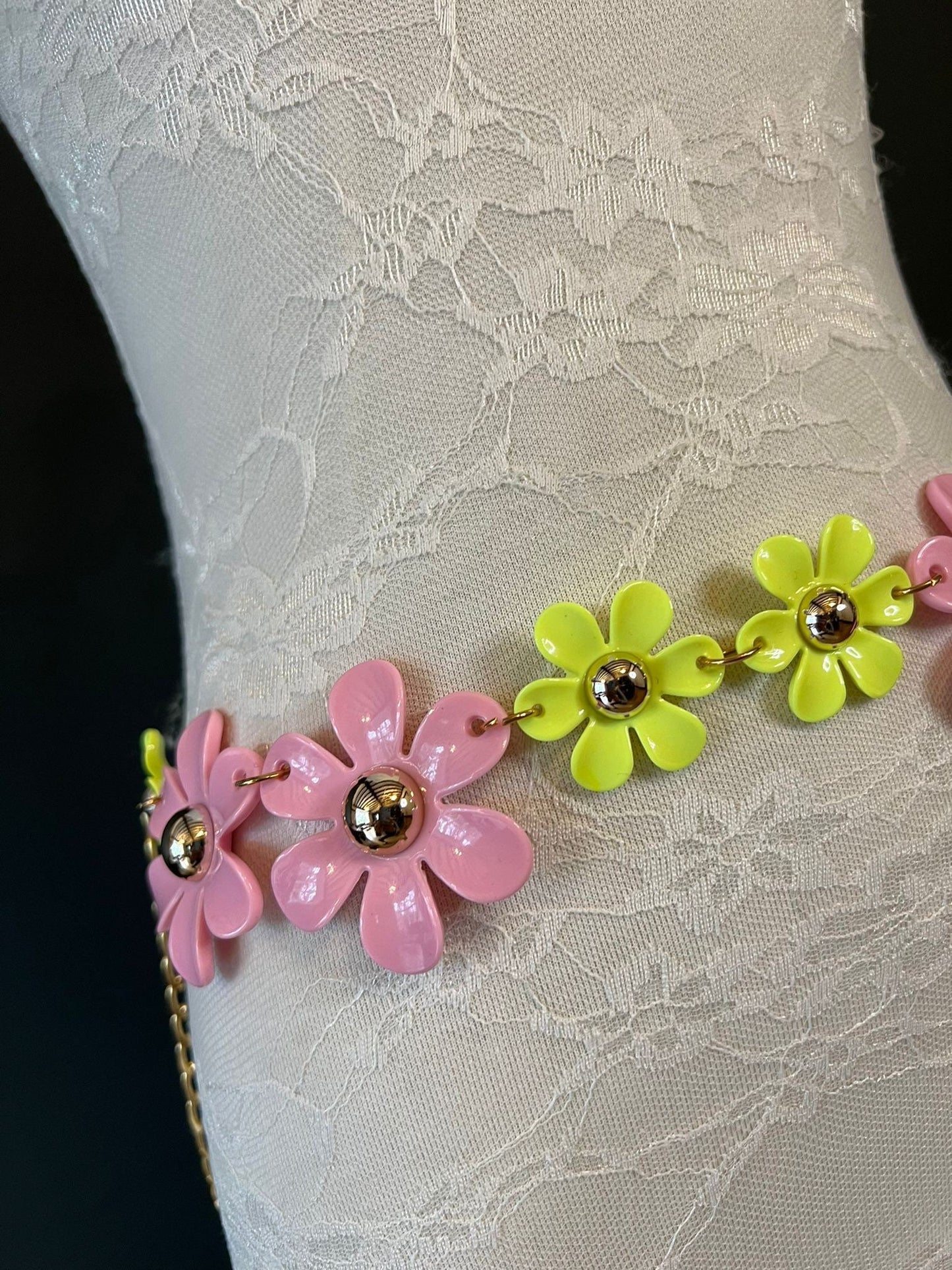 Handmade Daisy Chain Belt, Pink & Yellow, Festival Fashion, Sizes 18" - 60"