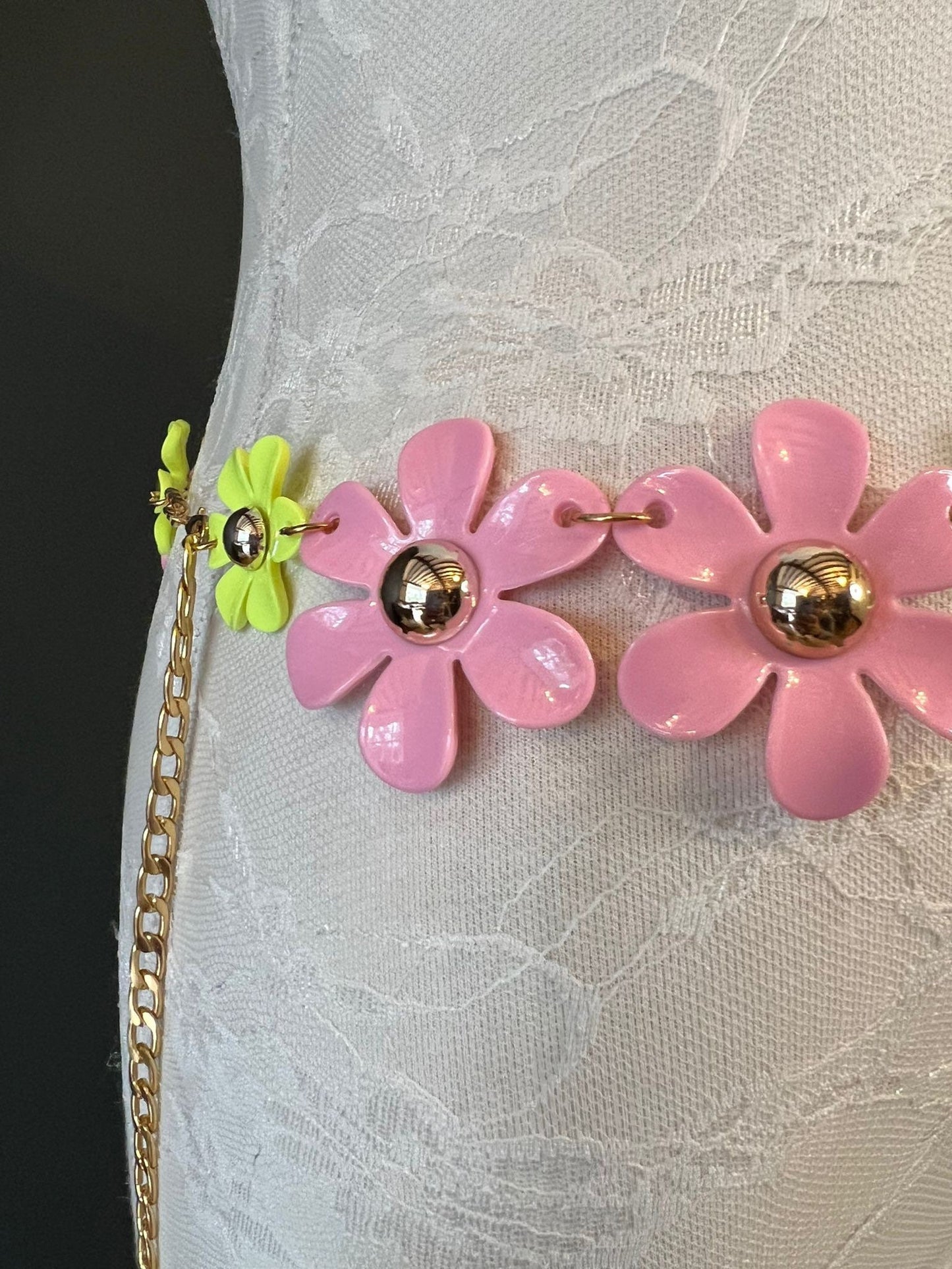 Handmade Daisy Chain Belt, Pink & Yellow, Festival Fashion, Sizes 18" - 60"
