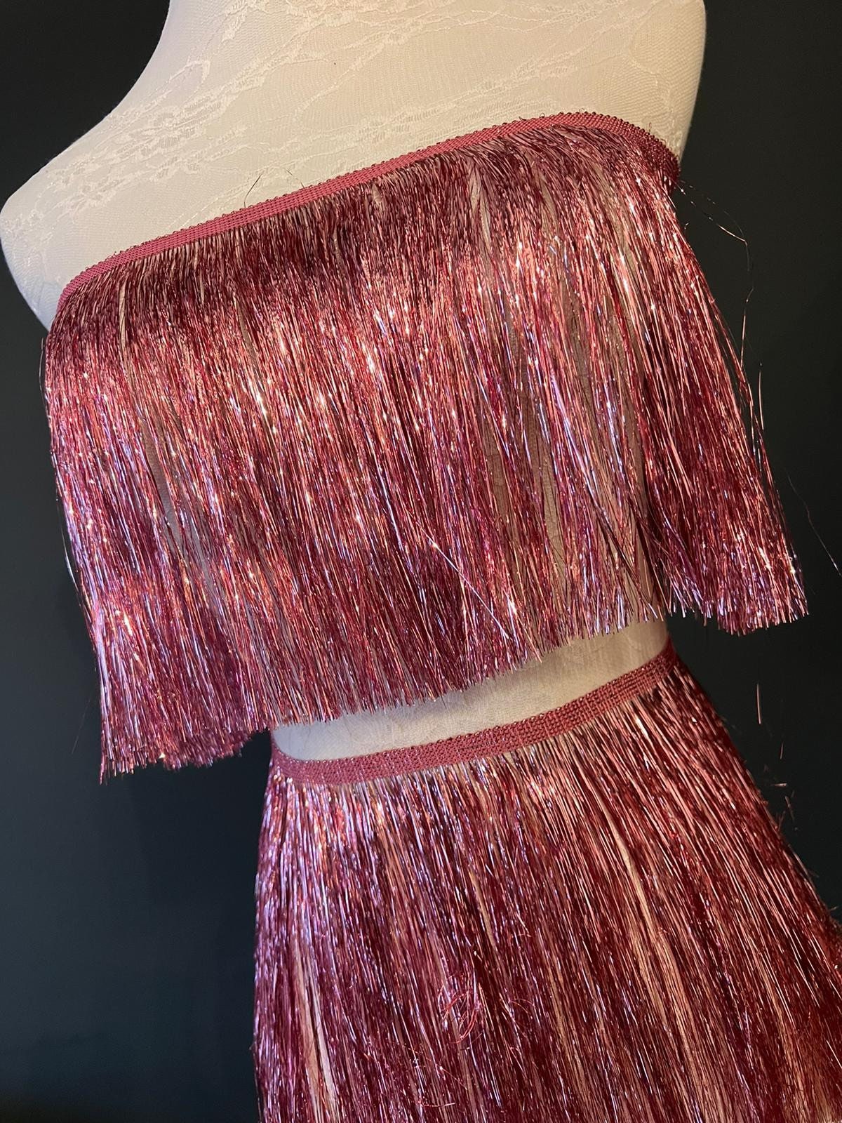 8” Wide Fringe, 17 Colours, Tinsel Fringe, Tassel Fringe, Dance Costume Trimming, Clothing, Crafting, High Quality, Pink