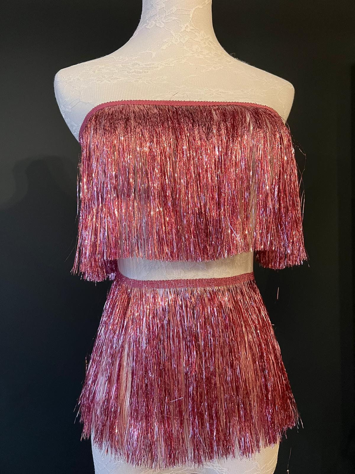 8” Wide Fringe, 17 Colours, Tinsel Fringe, Tassel Fringe, Dance Costume Trimming, Clothing, Crafting, High Quality, Pink