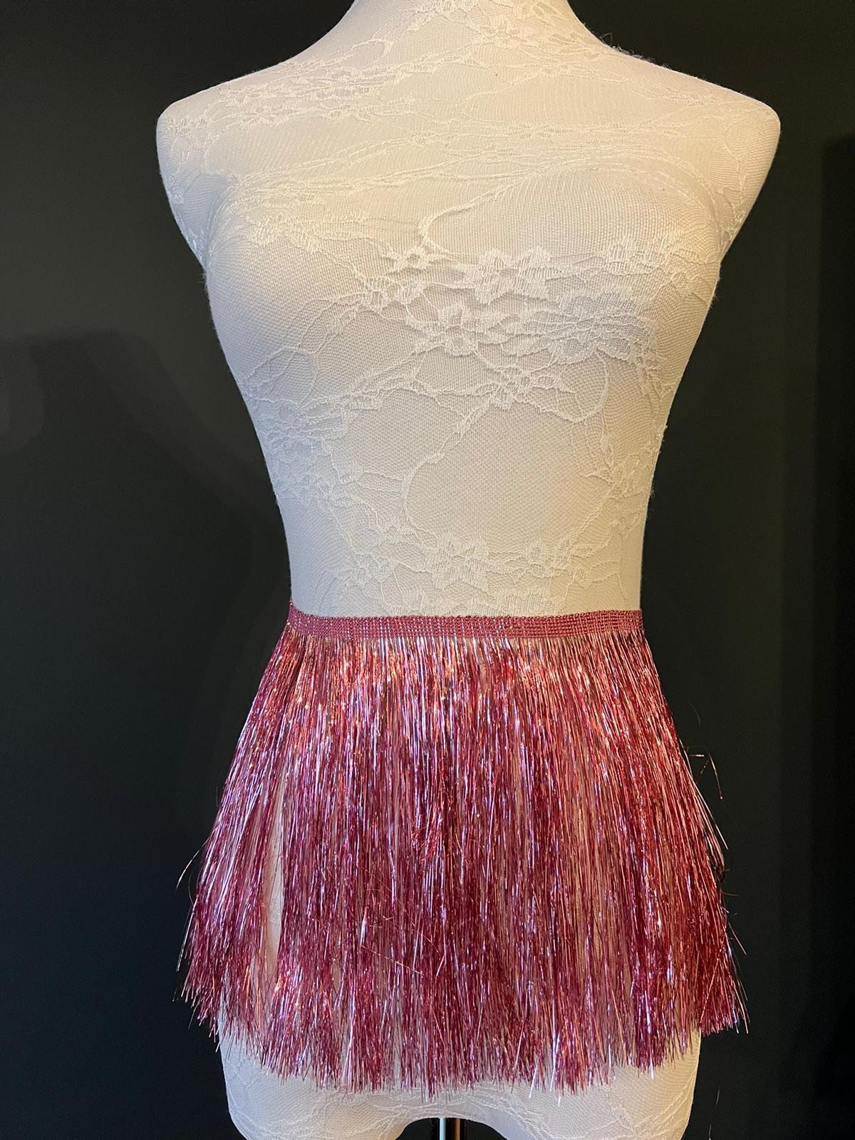 8” Wide Fringe, 17 Colours, Tinsel Fringe, Tassel Fringe, Dance Costume Trimming, Clothing, Crafting, High Quality, Pink
