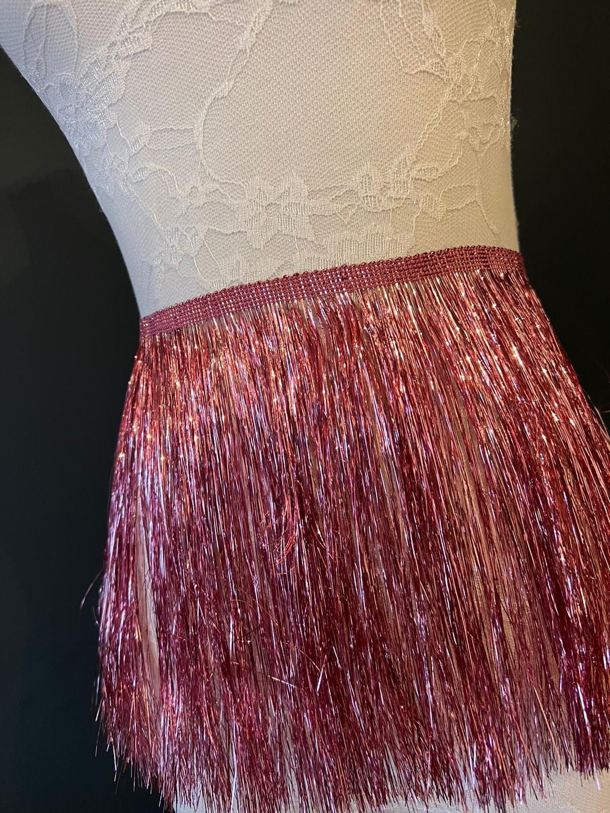8” Wide Fringe, 17 Colours, Tinsel Fringe, Tassel Fringe, Dance Costume Trimming, Clothing, Crafting, High Quality, Pink