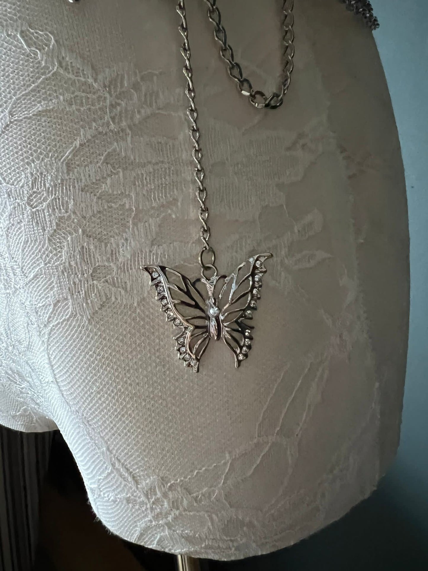Rhinestone Butterfly Chain Belt, Silver Fashion Belt, UK Size 8-16