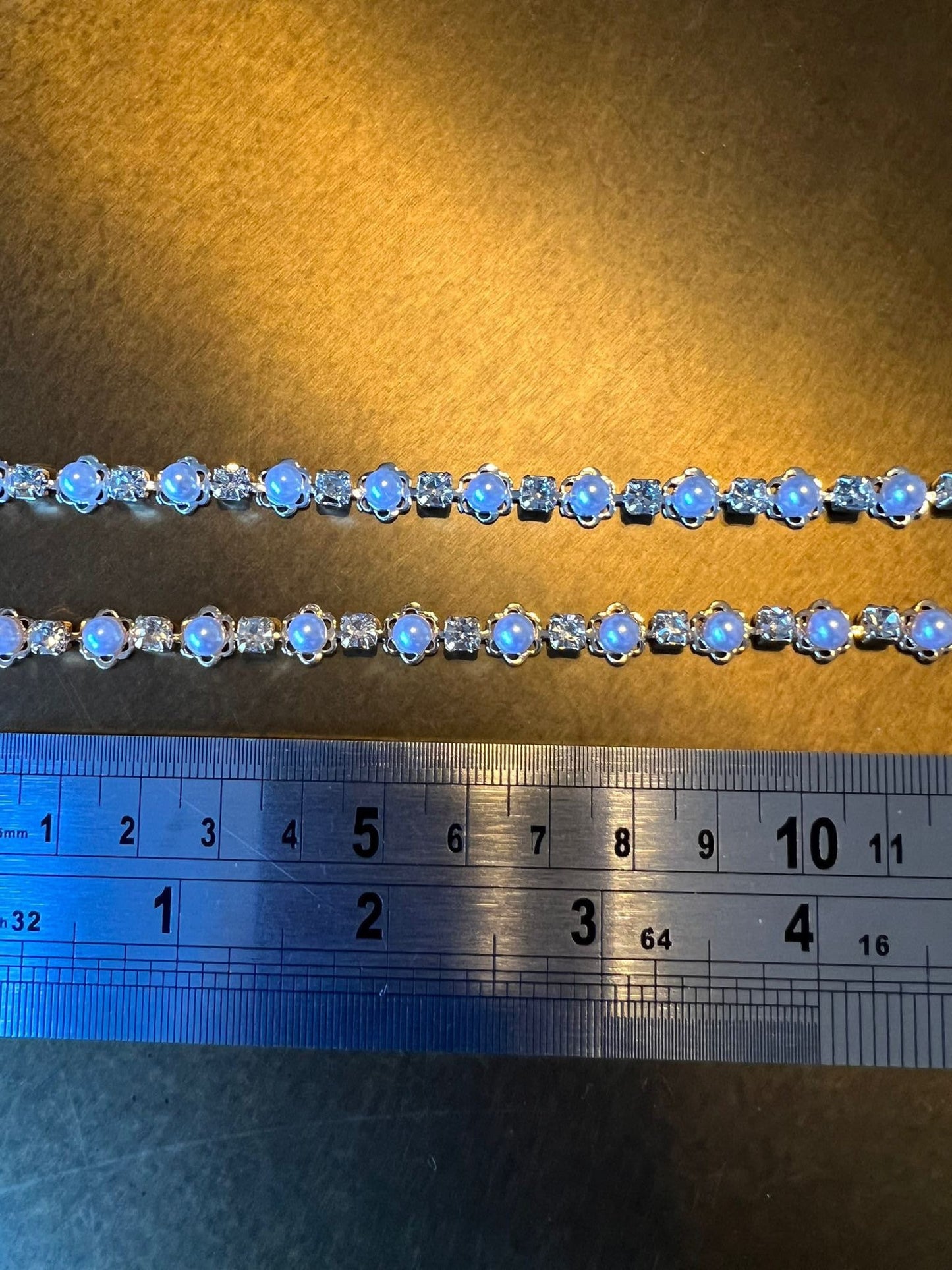 Pearl & Rhinestone Beaded Silver Gold Chain Trim Wedding Dress Belt Bridal Applique