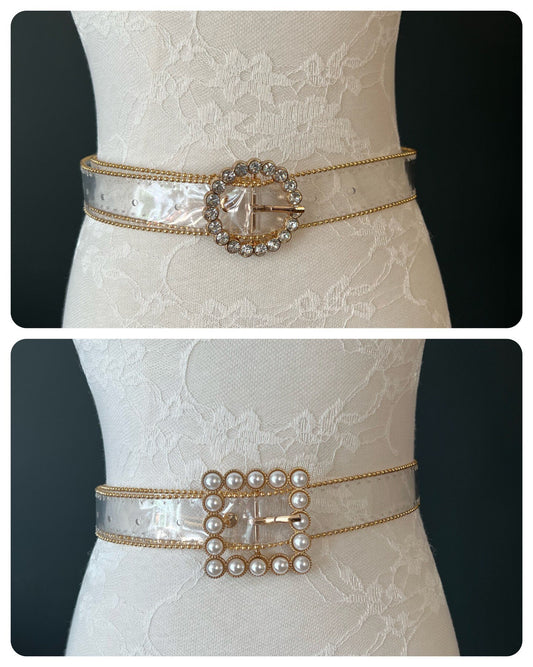 Belts, Transparent Belt, Clear Belt, Pearl Buckle Belt, Swimwear, Resort, Rhinestone Belts, FAN Fashion, UK Size 8-14