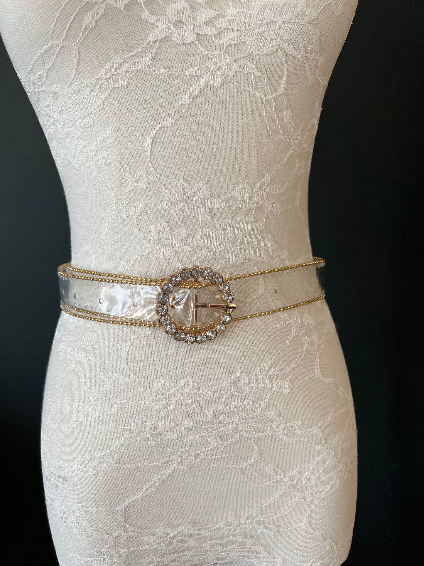 Transparent Belt, Pearl & Rhinestone Buckle, Handmade Italian Fashion