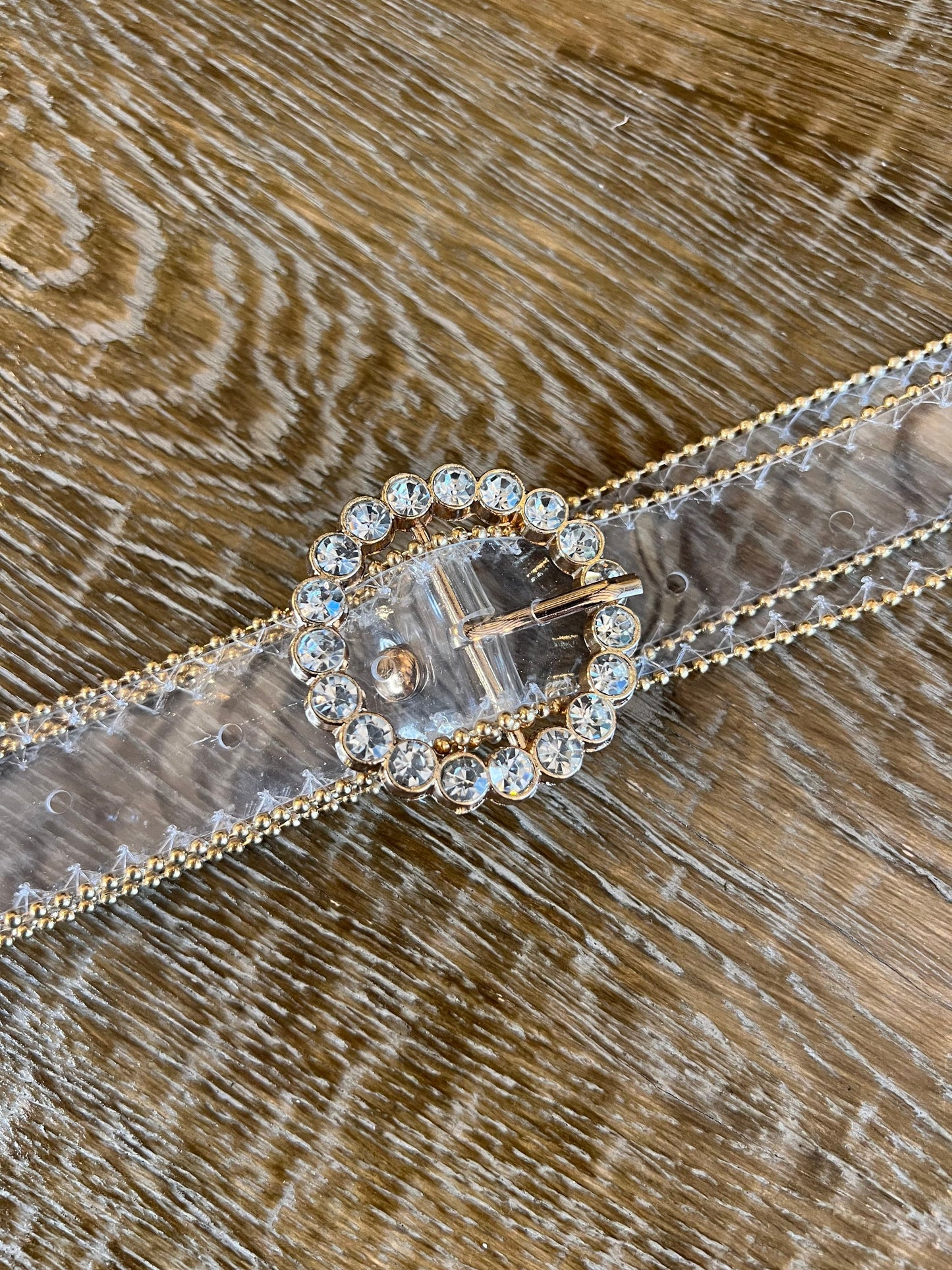 Transparent Belt, Pearl & Rhinestone Buckle, Handmade Italian Fashion