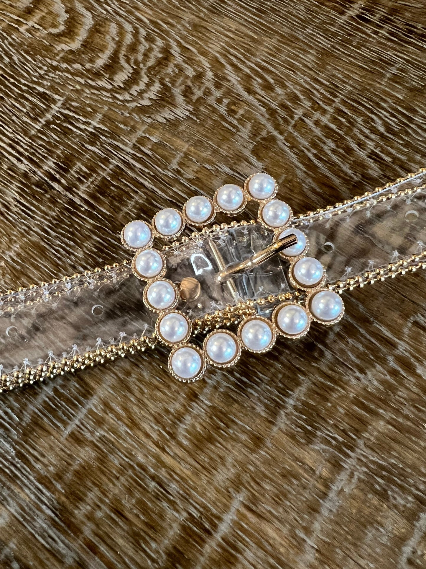 Transparent Belt, Pearl & Rhinestone Buckle, Handmade Italian Fashion
