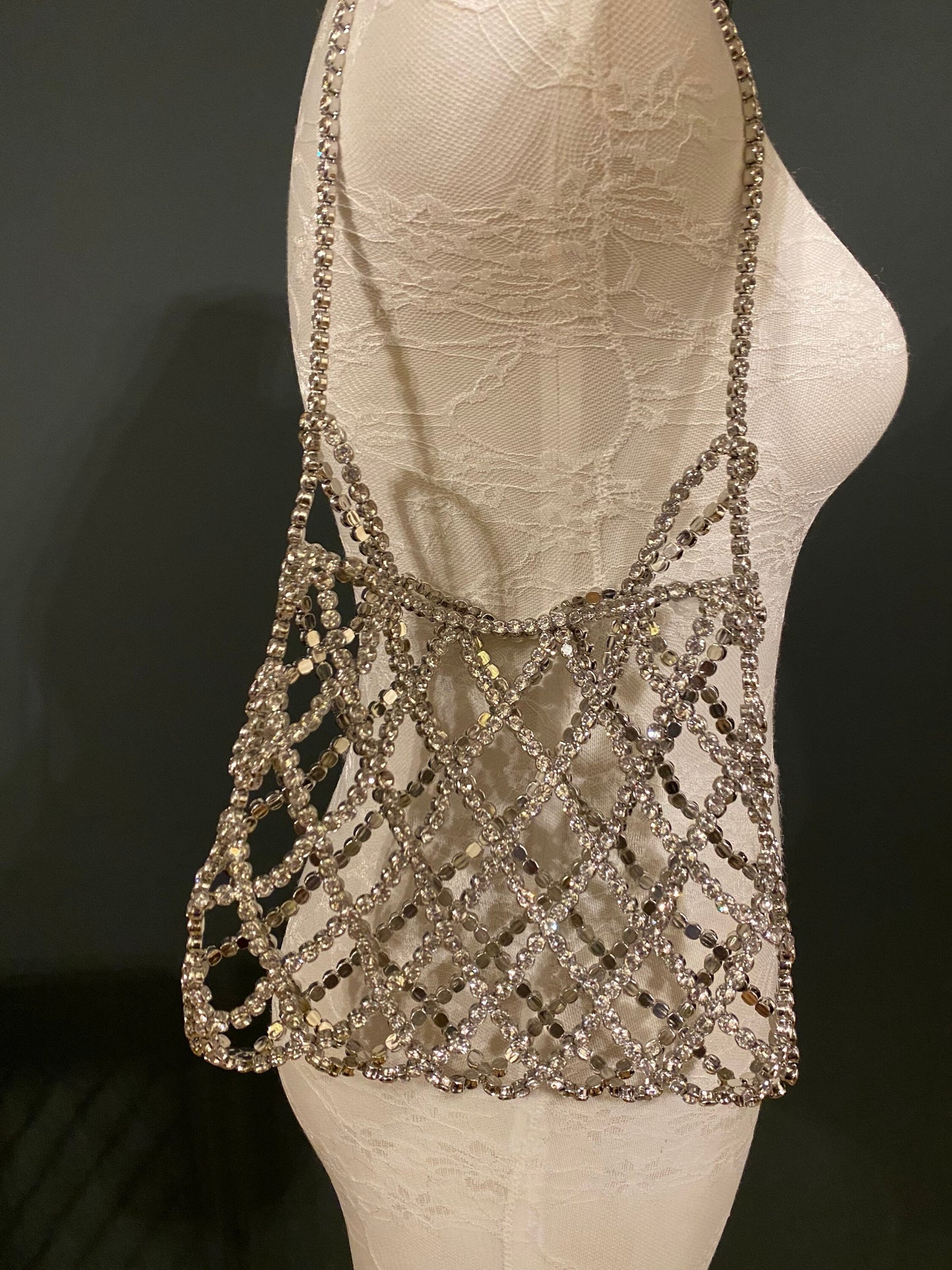 Handmade Silver Rhinestone Handbag, Exclusive Design