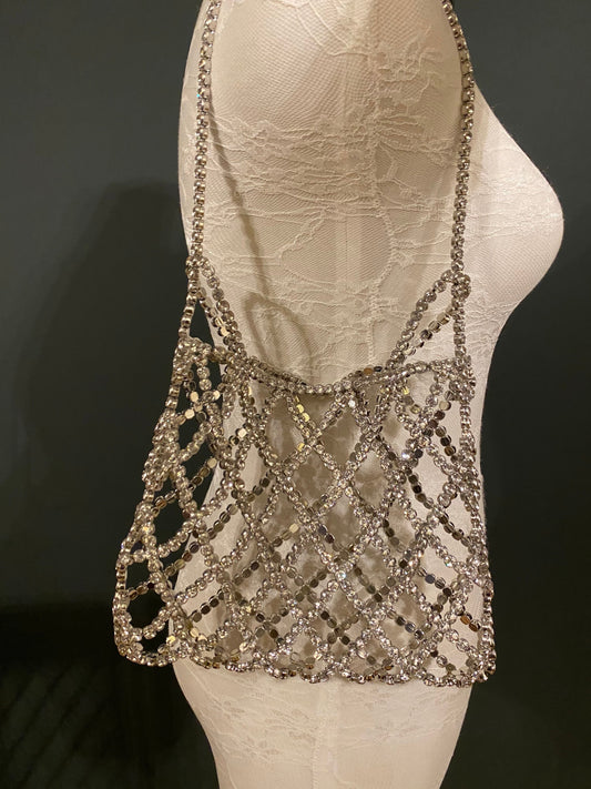 Handmade Silver Rhinestone Handbag, Exclusive Design