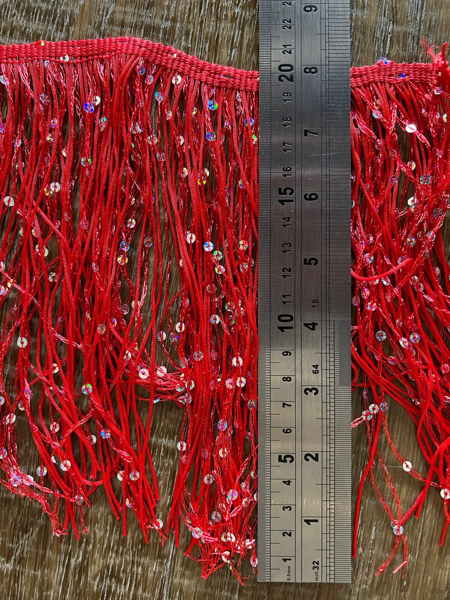 Fringe, Fringe With Sequins, Sequinned,  Sequin Fringe, Dance, Costumes, Fashion, Party, Dress Fringe, 20cm, 8 inch, 8 Colours, Red