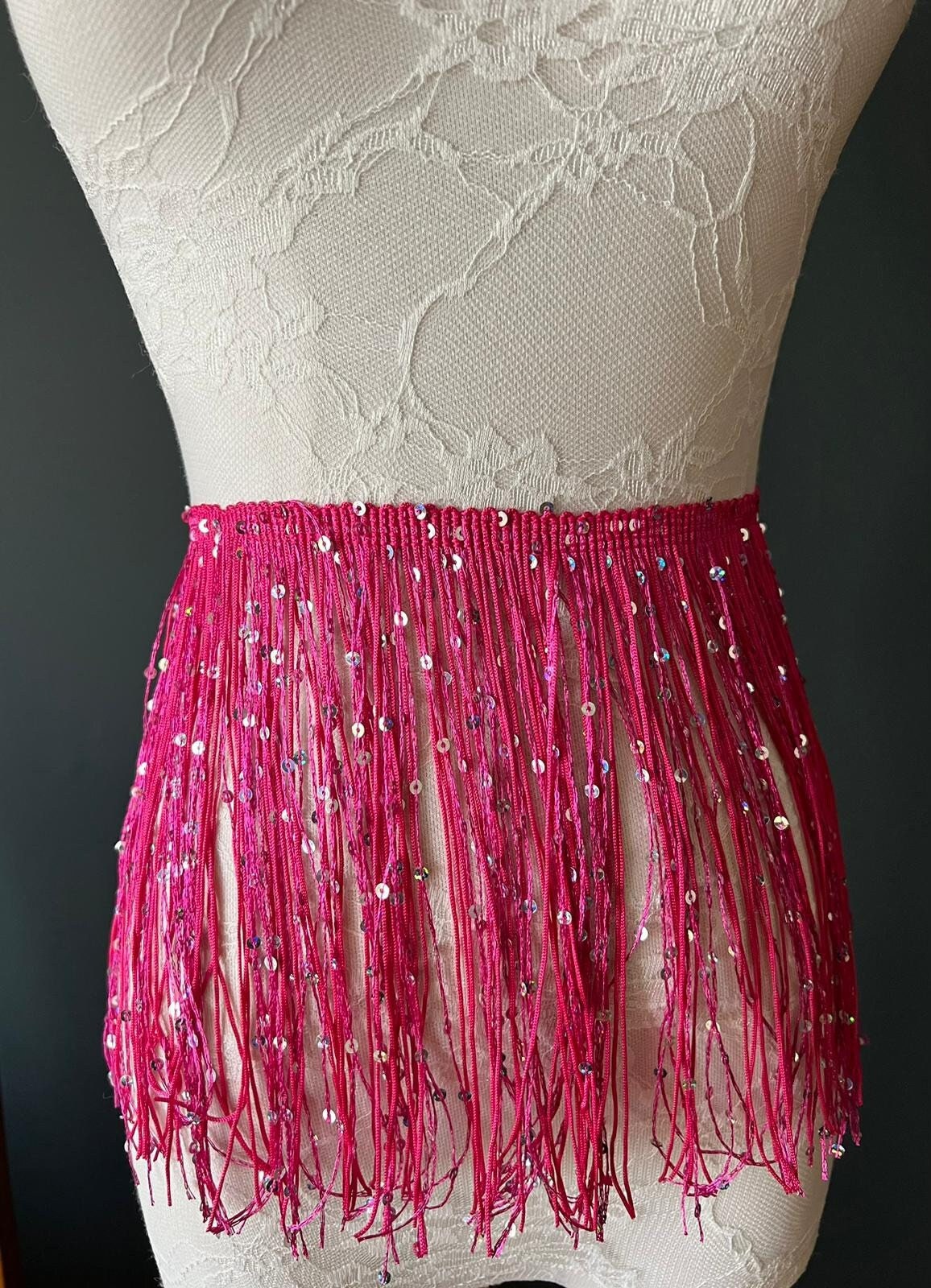 Fringe, Fringe With Sequins, Sequinned,  Sequin Fringe, Dance, Costumes, Fashion, Party, Dress Fringe, 20cm, 8 inch, 8 Colours, Red