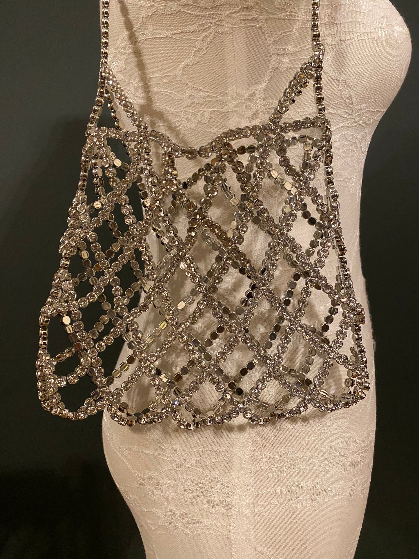 Handmade Silver Rhinestone Handbag, Exclusive Design