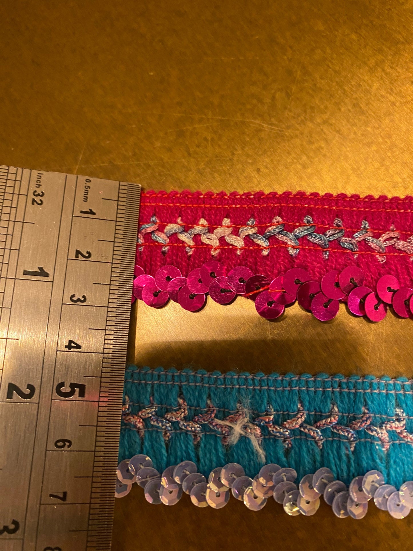 Cerise, Turquoise, Lilac Sequins Trimming, Woven Base