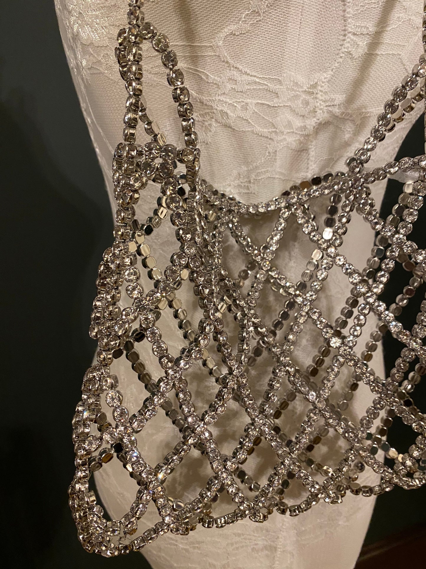 Handmade Silver Rhinestone Handbag, Exclusive Design