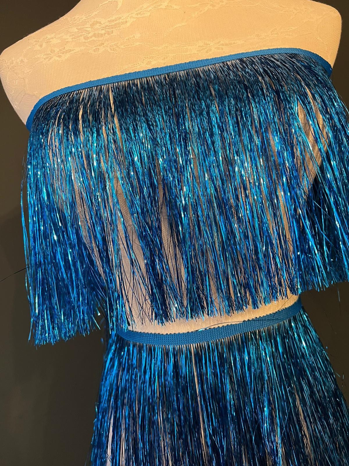 Aqua Blue Tinsel Fringe, 8" Wide, Dance Costume Trimming, 17 Colours