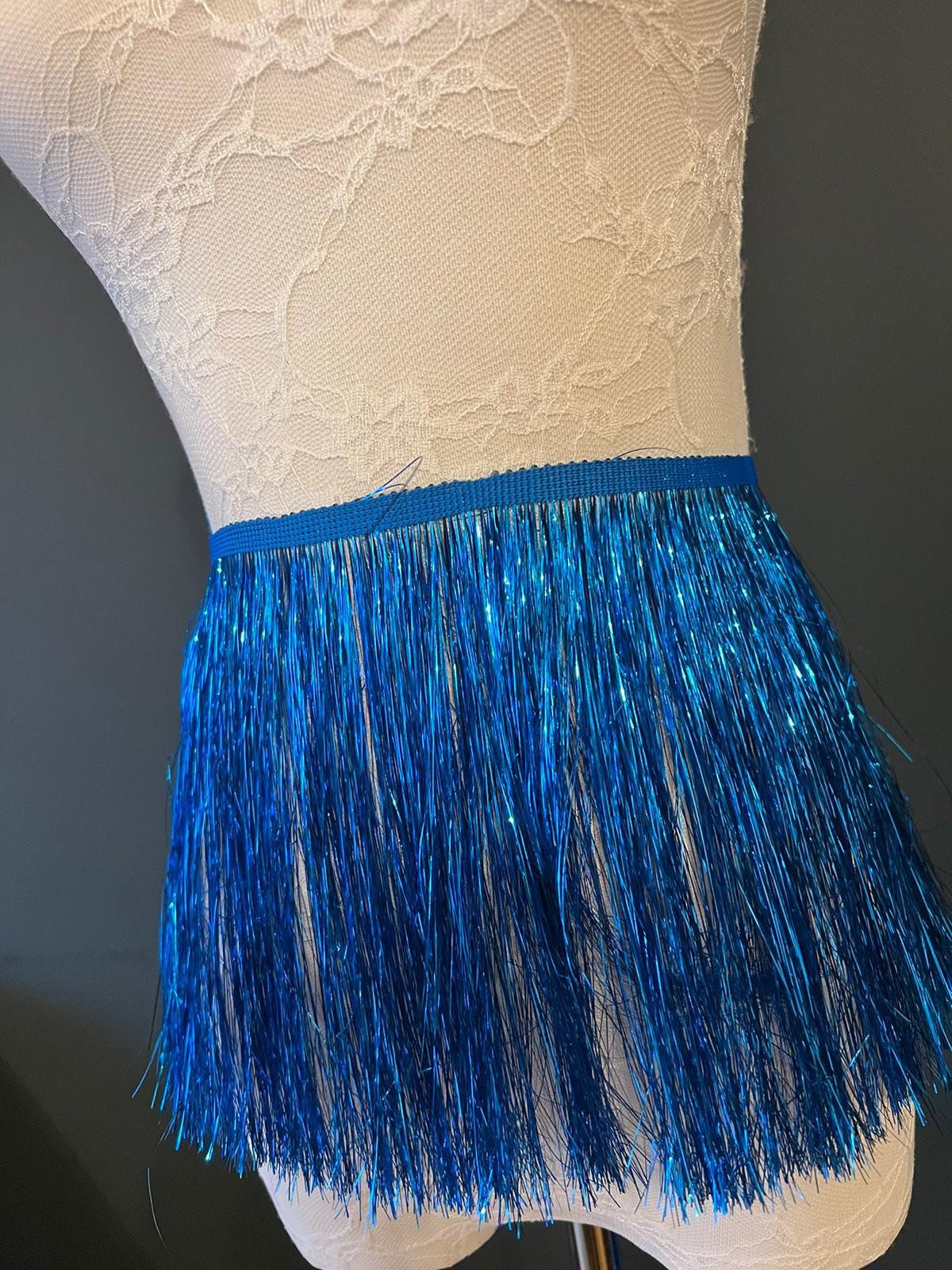 Aqua Blue Tinsel Fringe, 8" Wide, Dance Costume Trimming, 17 Colours