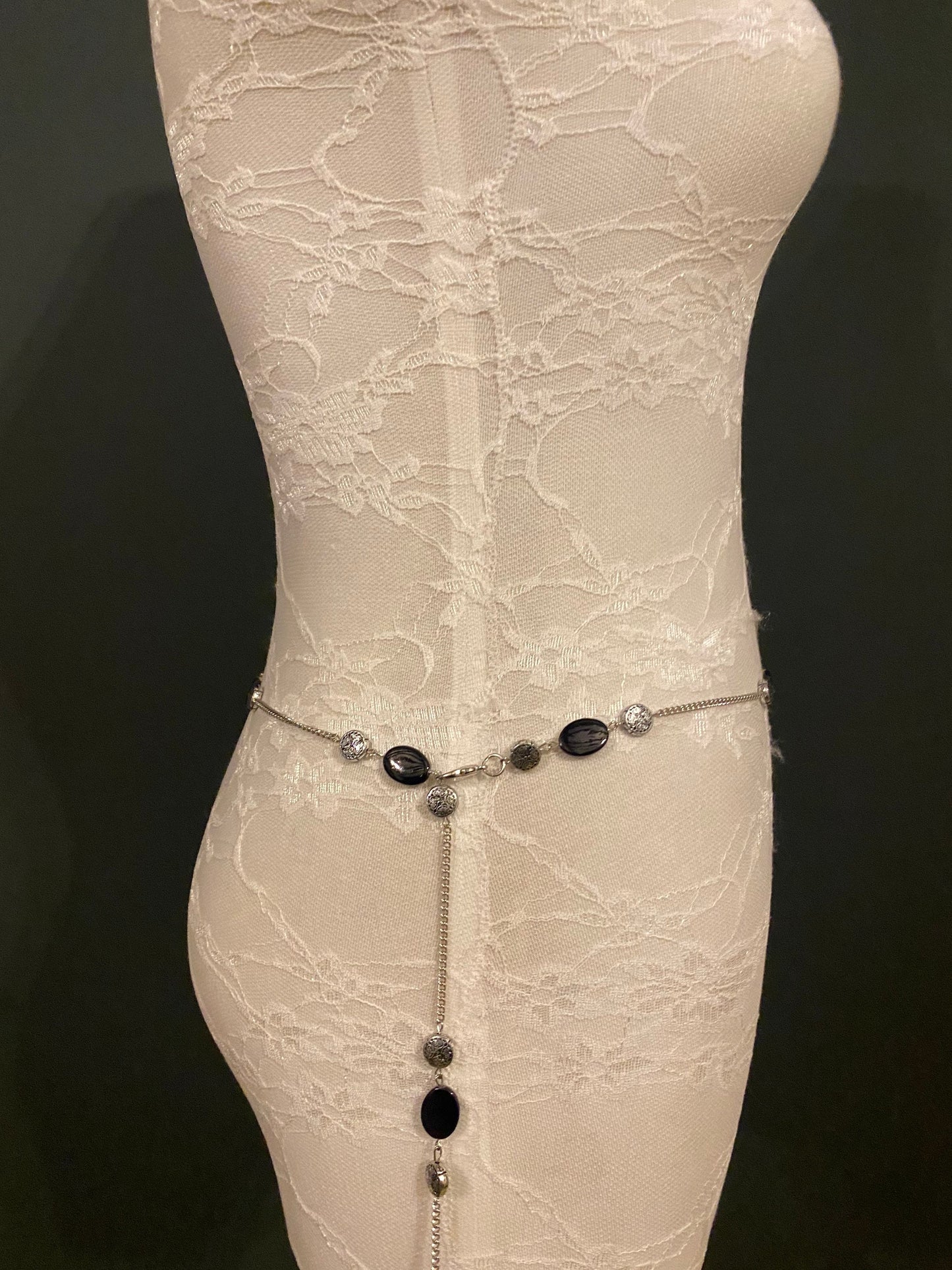 X-long Belt, Beaded Belt, Black, Silver, Size 18”-60”, Elegant Belt, Dress, Swimwear, Gift