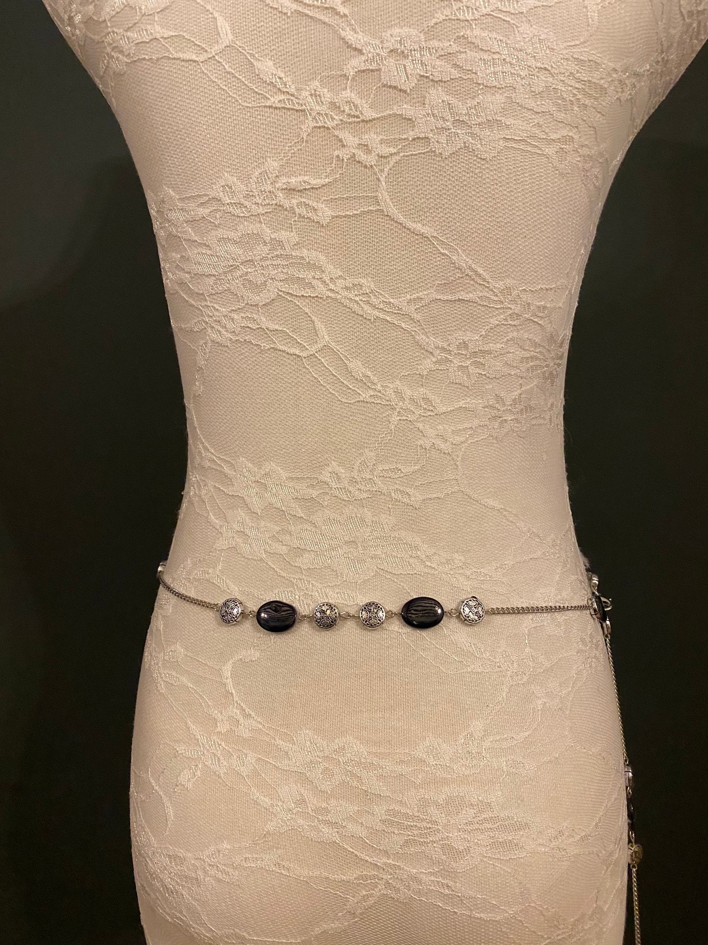 X-long Belt, Beaded Belt, Black, Silver, Size 18”-60”, Elegant Belt, Dress, Swimwear, Gift
