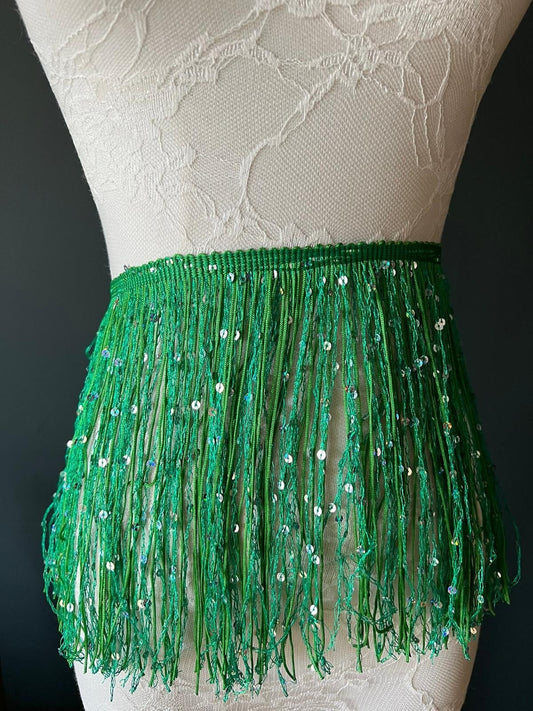 Fringe, Fringe With Sequins, Sequinned,  Sequin Fringe, Dance, Costumes, Fashion, Party, Dress Fringe, 20cm, 8 inch, 8 Colours, Green