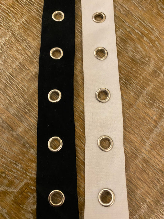 Eyelet tape, 25mm Wide Eyelet Tape, 1”, Soft Faux Velvet material, 32mm Spaced eyelets, Quality Eyelet Tape, Black, White
