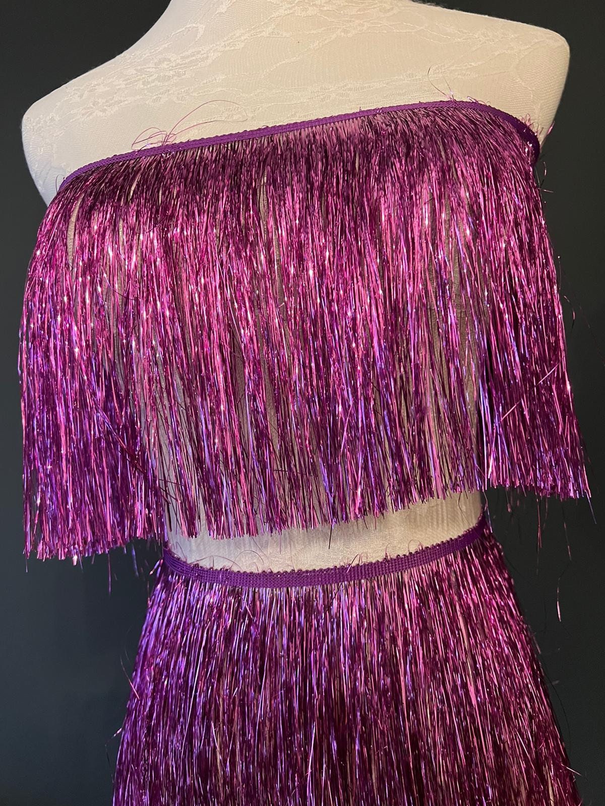 8" Cerise Tinsel Fringe, Dance Costume Trimming, 17 colour options